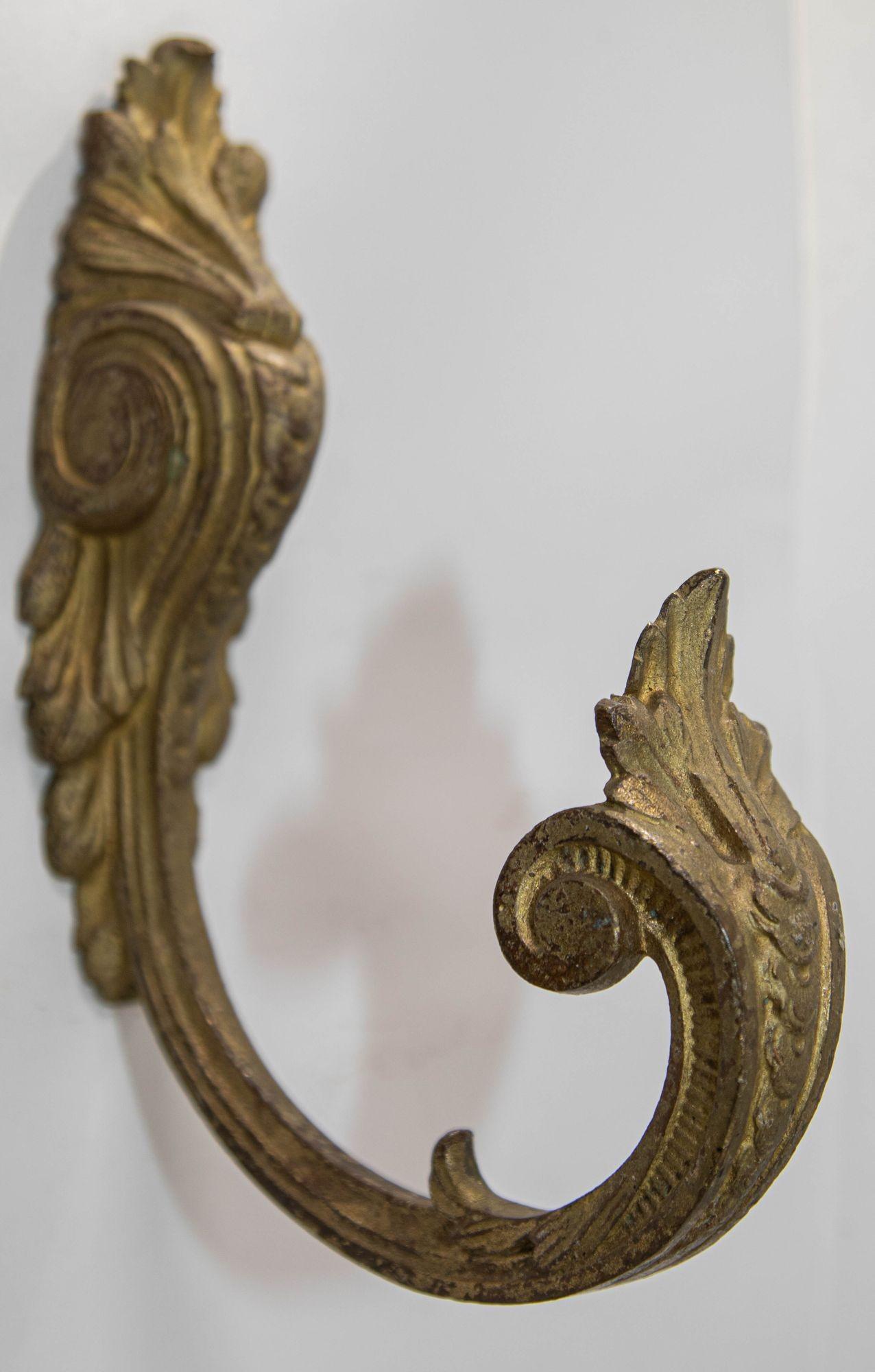 Cast Pair of Louis XIV Baroque Style Gilt Bronze Curtain Hooks or Tie Backs Set of 2 For Sale