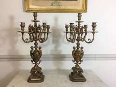 Pair of Louis XIV Baroque Style Guilt Candelabra with Five Arms of Light