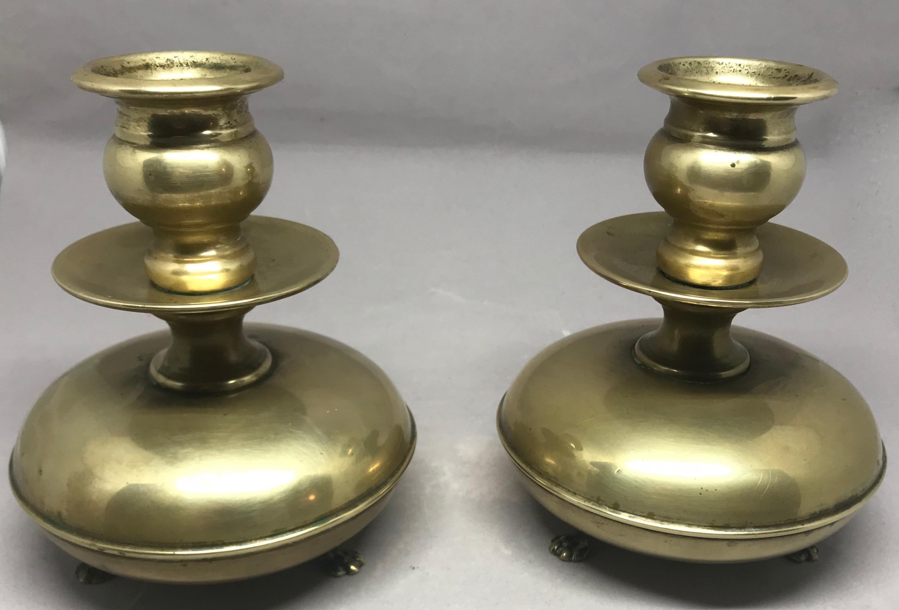 Italian Pair of Louis XIV Brass Candlesticks For Sale