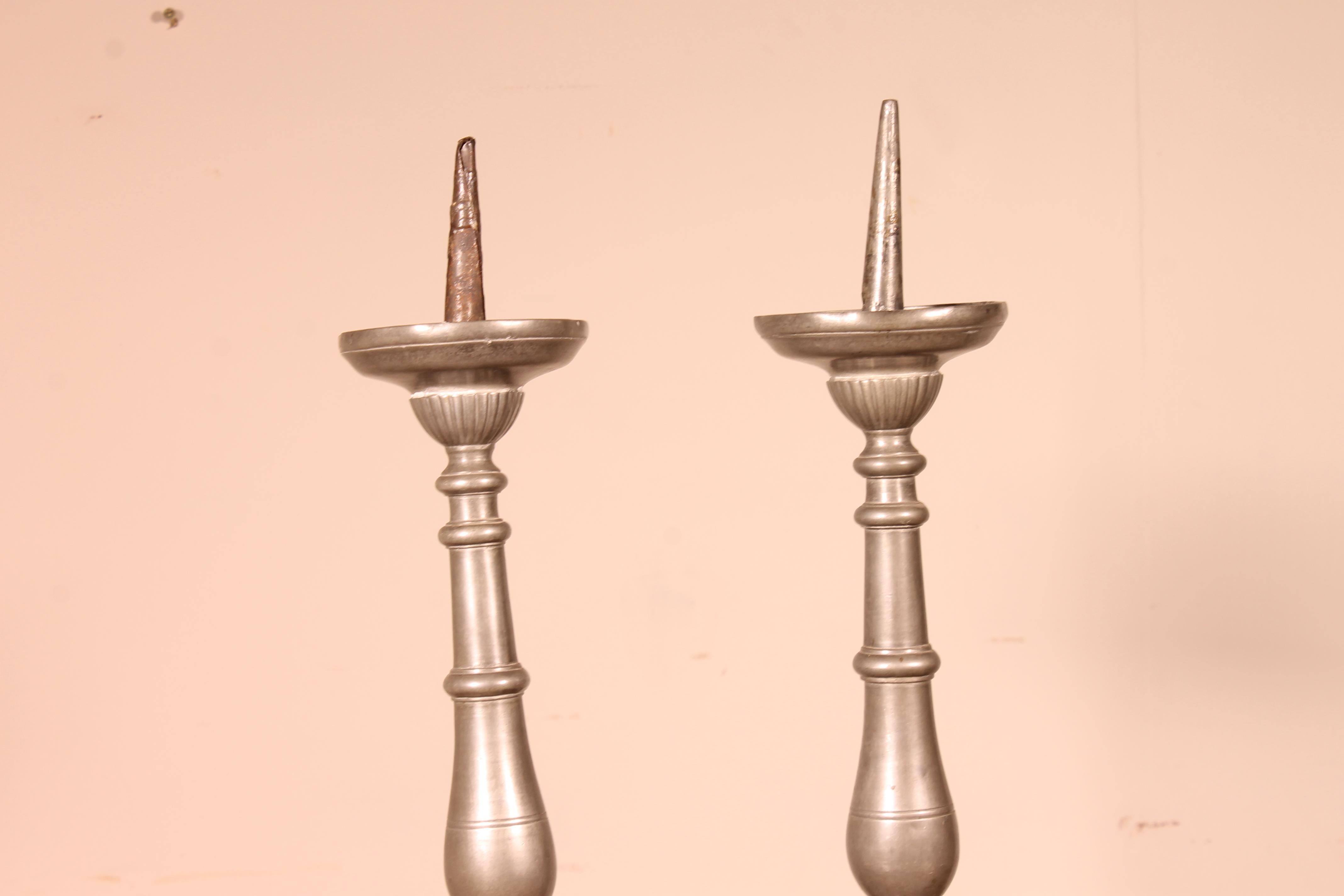 Italian Pair of Louis XIV Candlesticks in Pewter, 18th Century For Sale