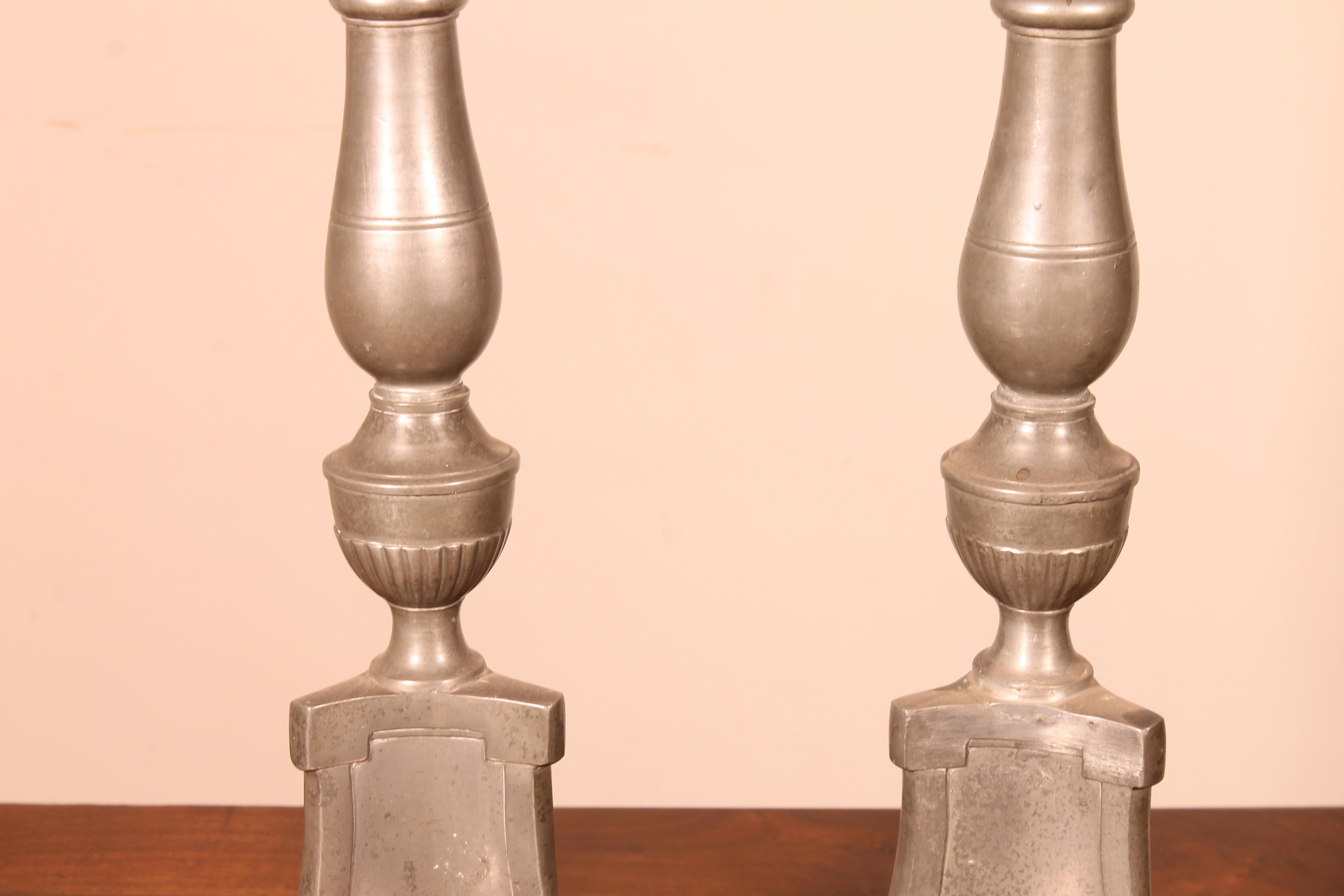 Pair of Louis XIV Candlesticks in Pewter, 18th Century In Good Condition For Sale In Brussels, Brussels