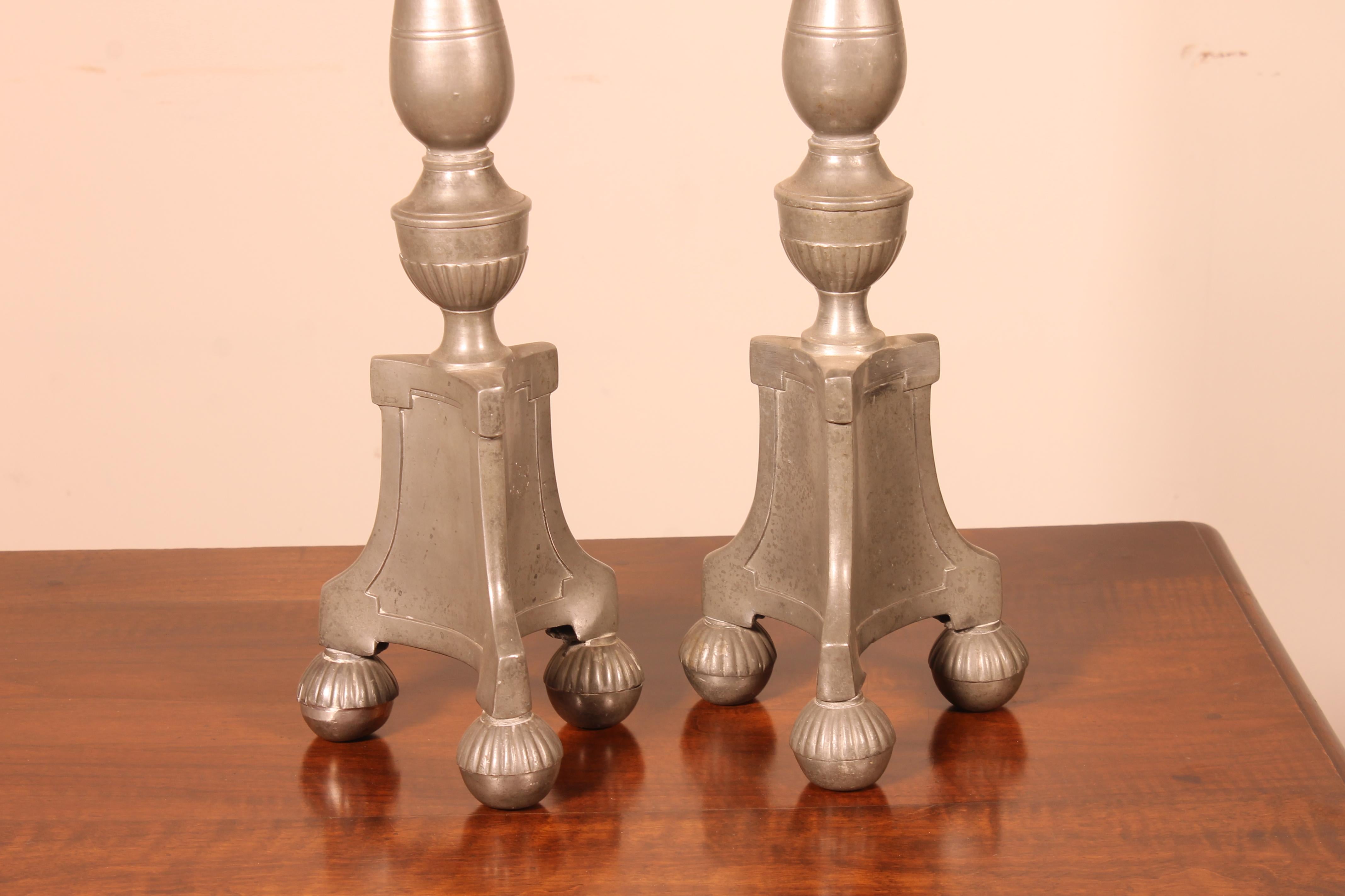 Pair of Louis XIV Candlesticks in Pewter, 18th Century For Sale 1