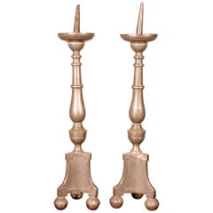 Antique Pair of Louis XIV Candlesticks in Pewter, 18th Century