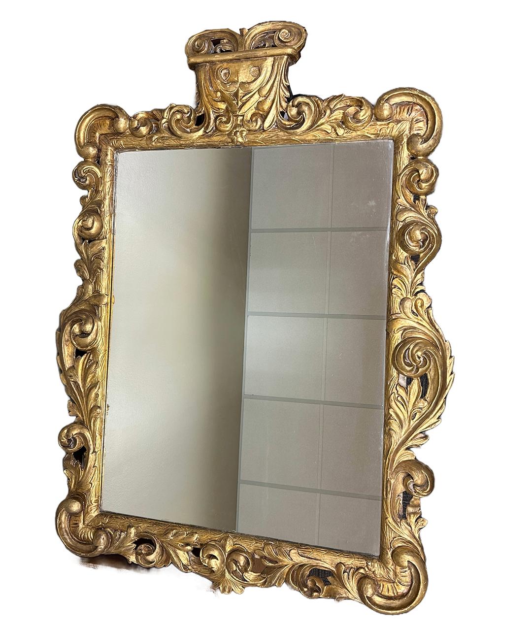 French Pair of Louis XIV Carved Baroque Giltwood Mirrors For Sale