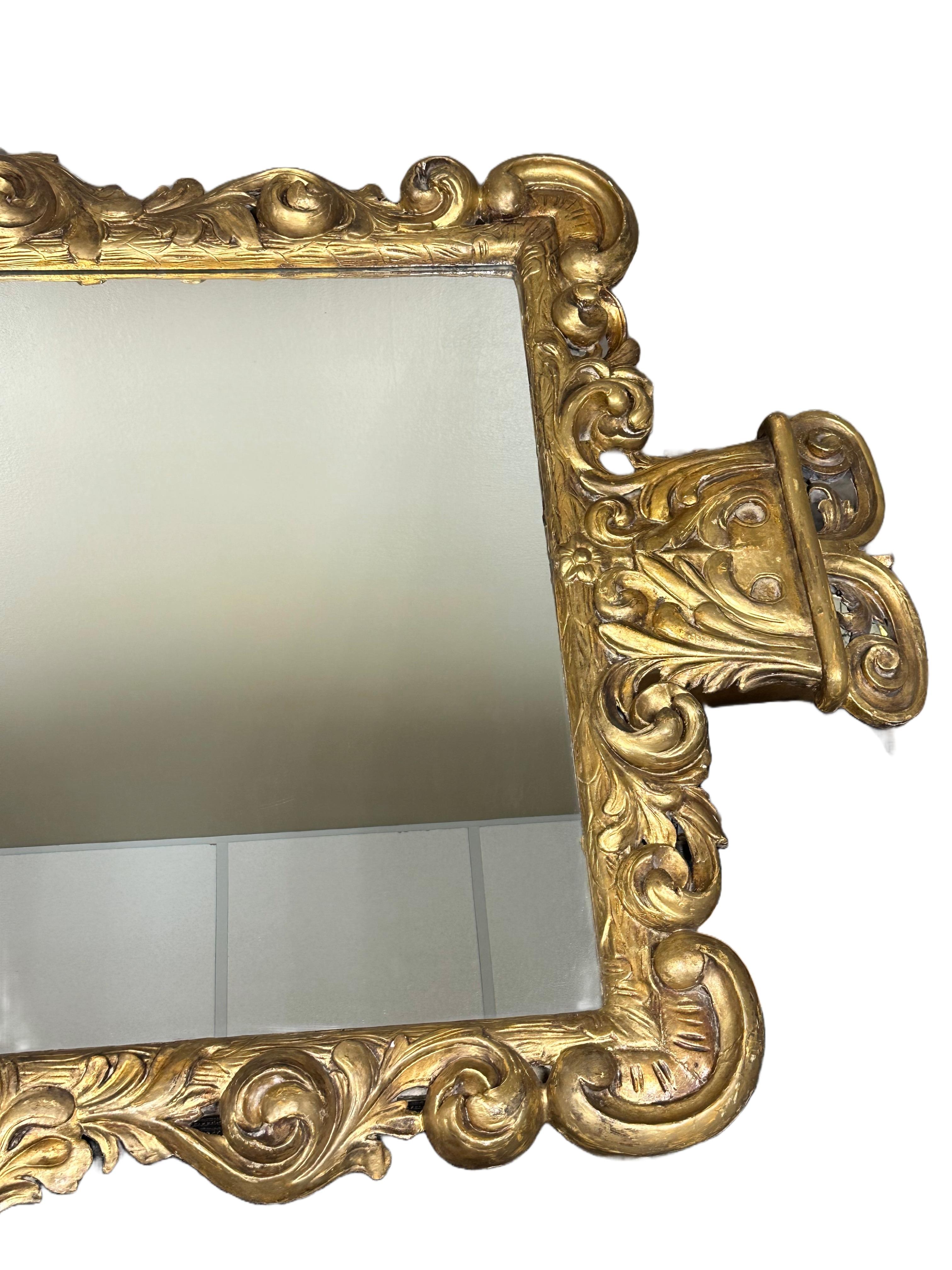 18th Century and Earlier Pair of Louis XIV Carved Baroque Giltwood Mirrors For Sale