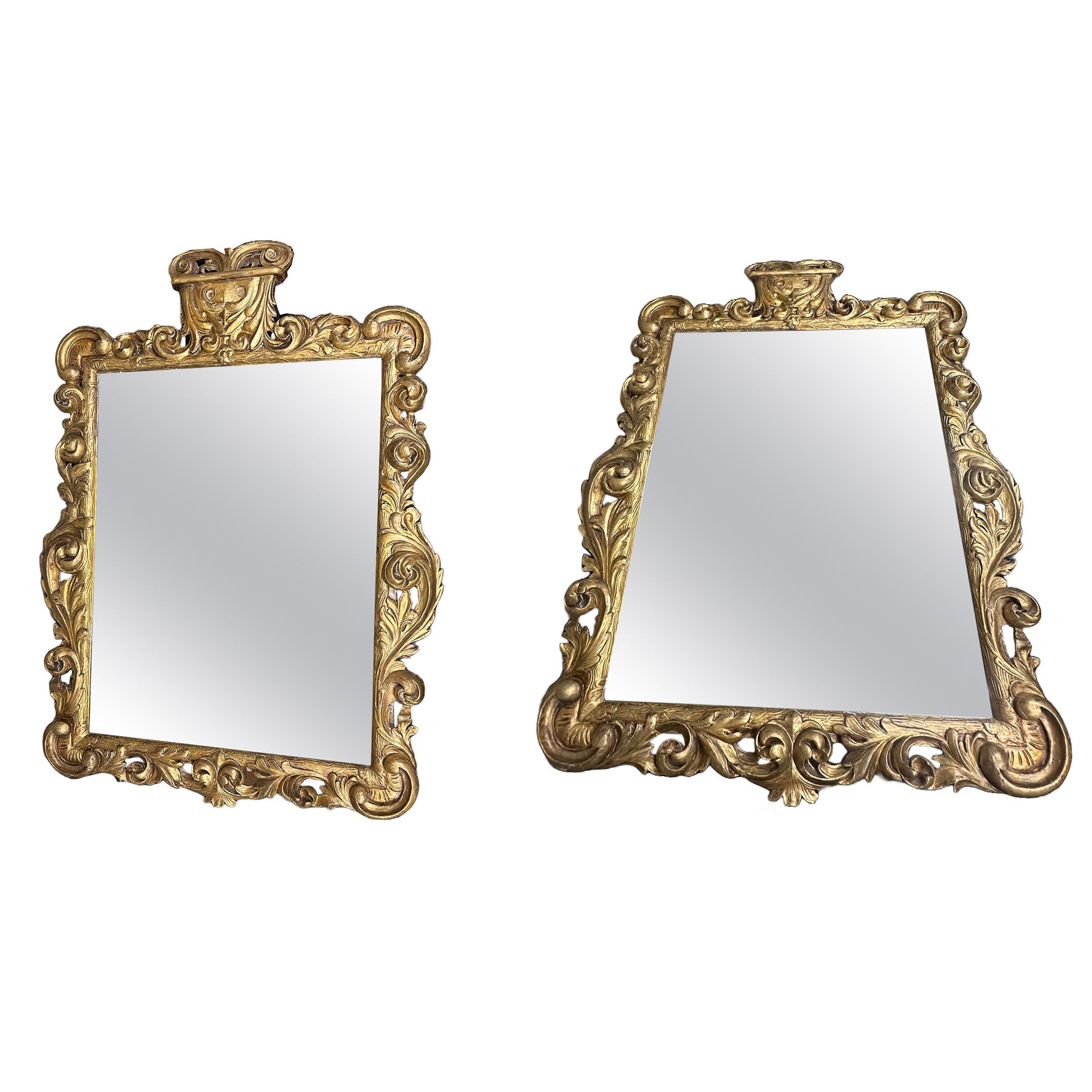 Pair of Louis XIV Carved Baroque Giltwood Mirrors For Sale