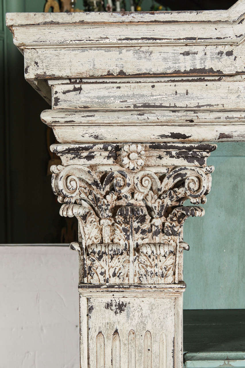 Pair of Louis XIV French Carved Painted Open Bookcases Made with Old Elements In Excellent Condition In Dallas, TX