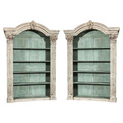 Pair of Louis XIV French Carved Painted Open Bookcases Made with Old Elements