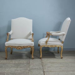 Pair of Louis XIV Giltwood Fauteuil armchairs