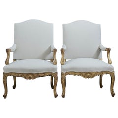Pair of Louis XIV Giltwood Fauteuil armchairs