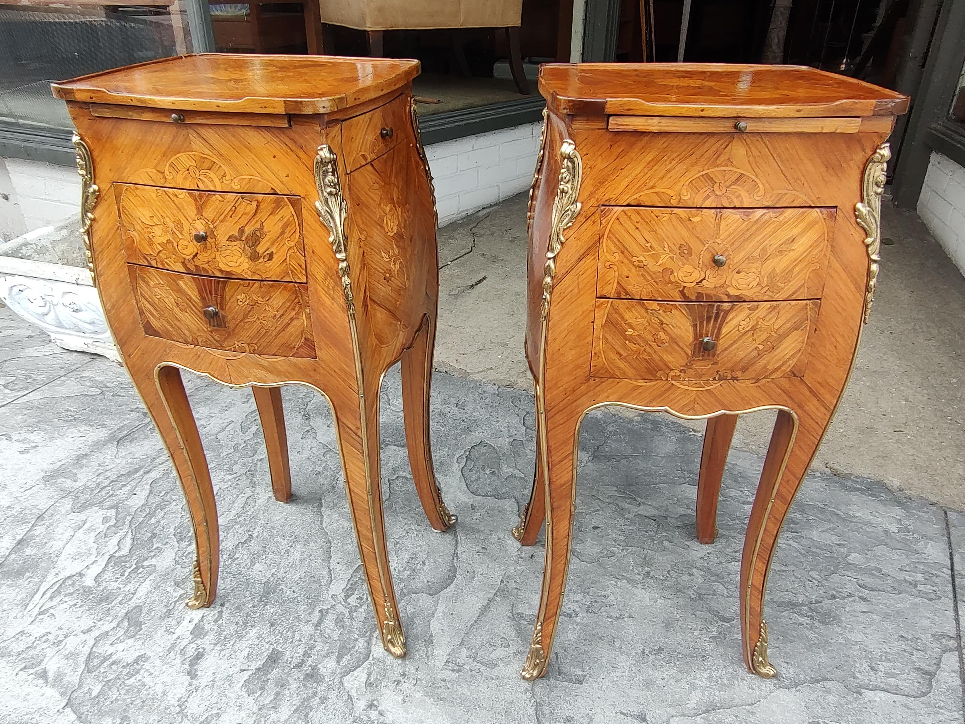 Pair of Louis XIV Night Tables with Marquetry and Bronze Mounts on all sides For Sale 9