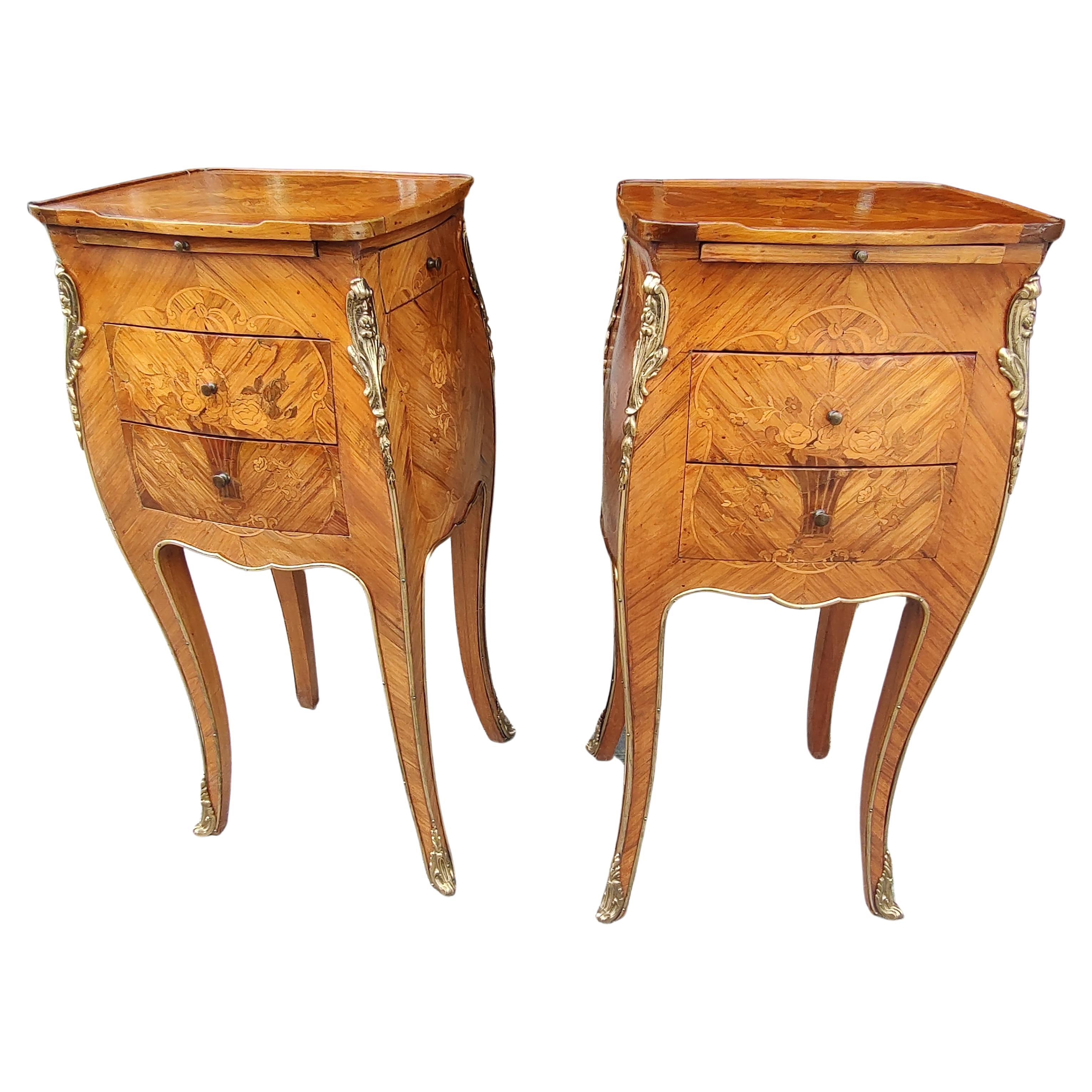 Pair of Louis XIV Night Tables with Marquetry and Bronze Mounts on all sides For Sale 3