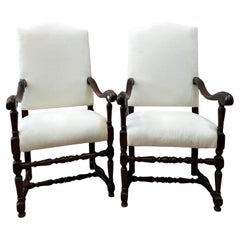 Pair of 17th Century French Louis XIV Period Armchairs in Circassian Walnut