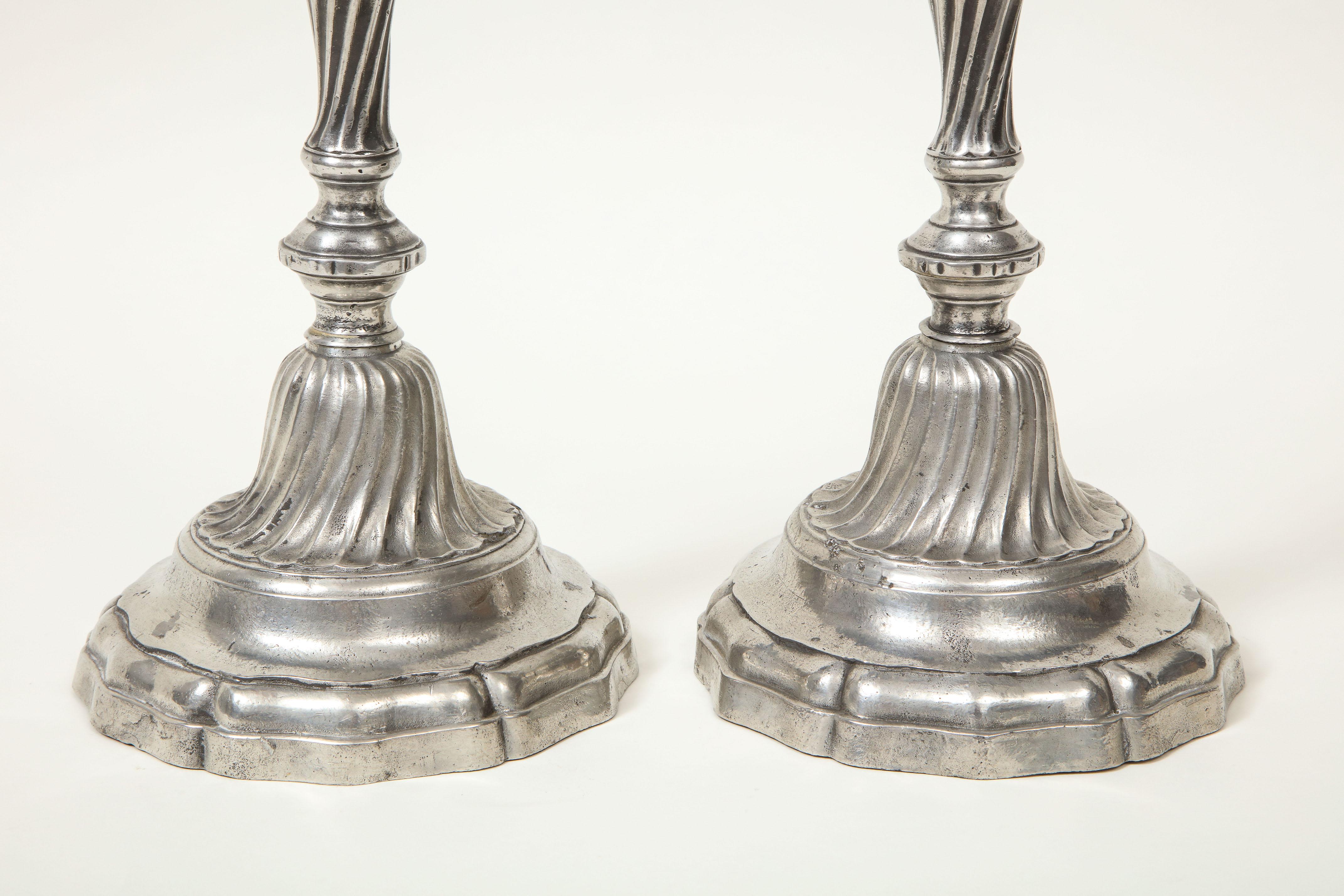 French Pair of Louis XIV Period Pewter Candlesticks For Sale