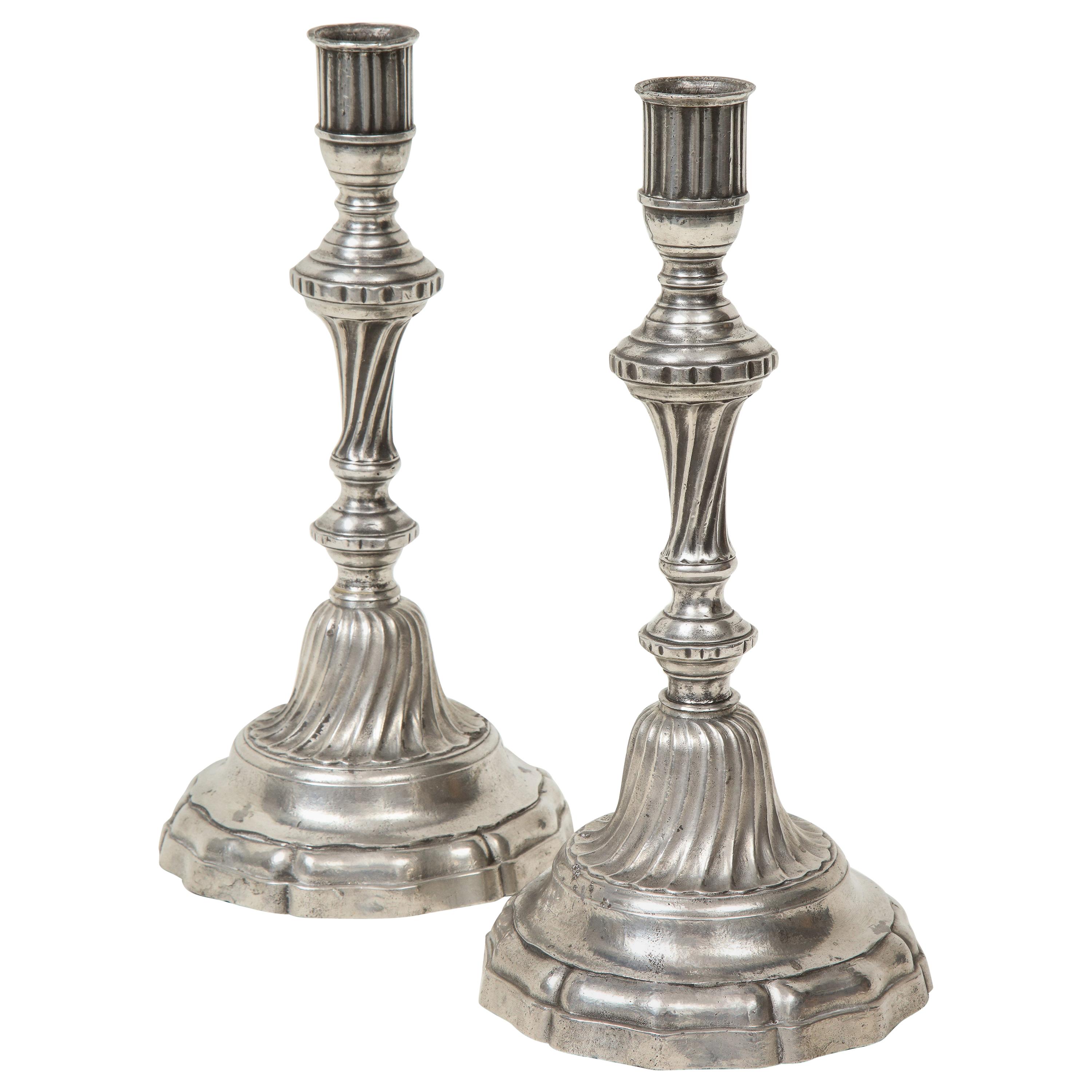 Pair of Louis XIV Period Pewter Candlesticks For Sale