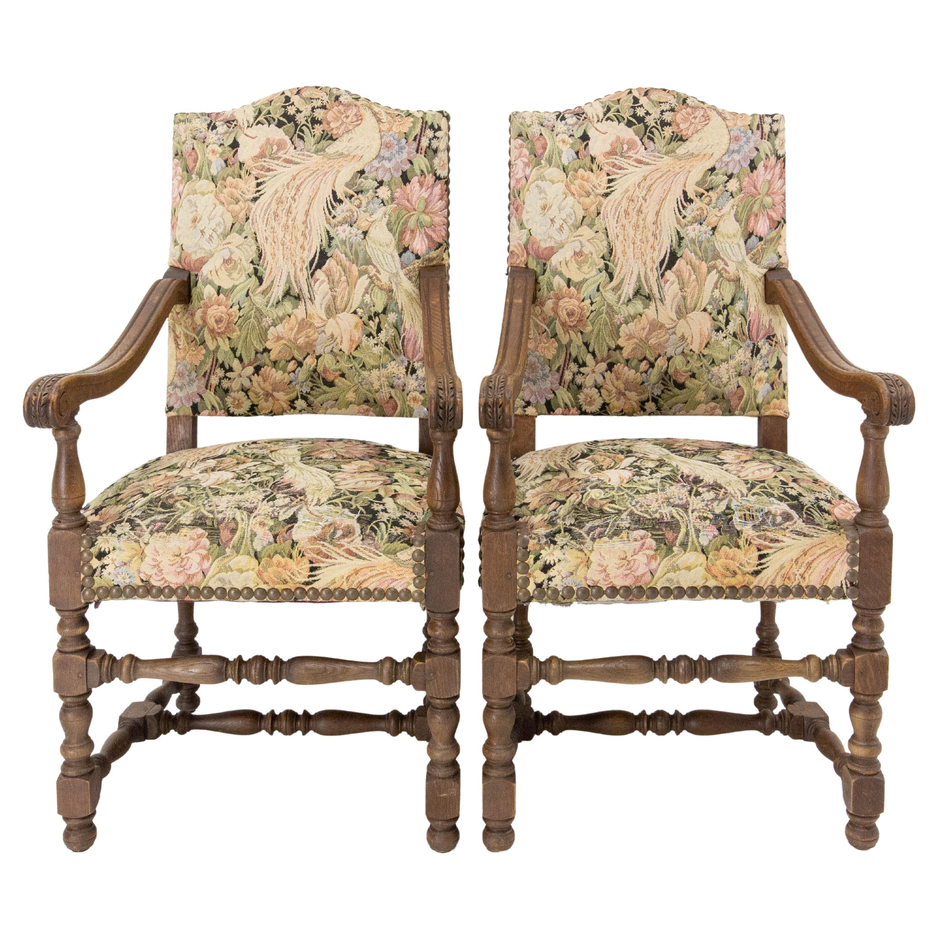 Pair of Louis XIV Revival Armchairs French, Late 19th Century to Recover For Sale