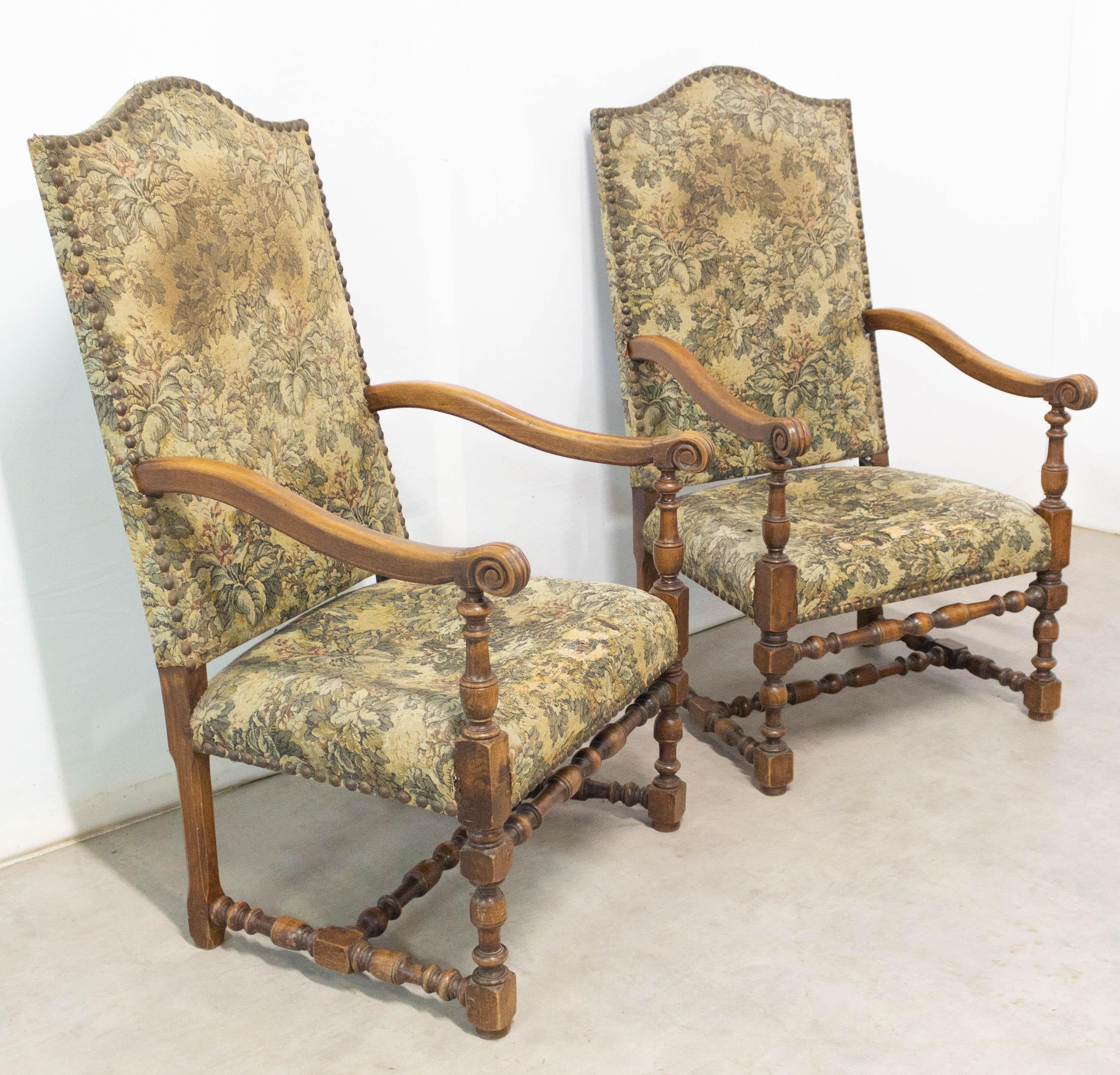 Mid-20th Century Pair of Louis XIV Revival Armchairs French, Midcentury to Be Re-Upholstered