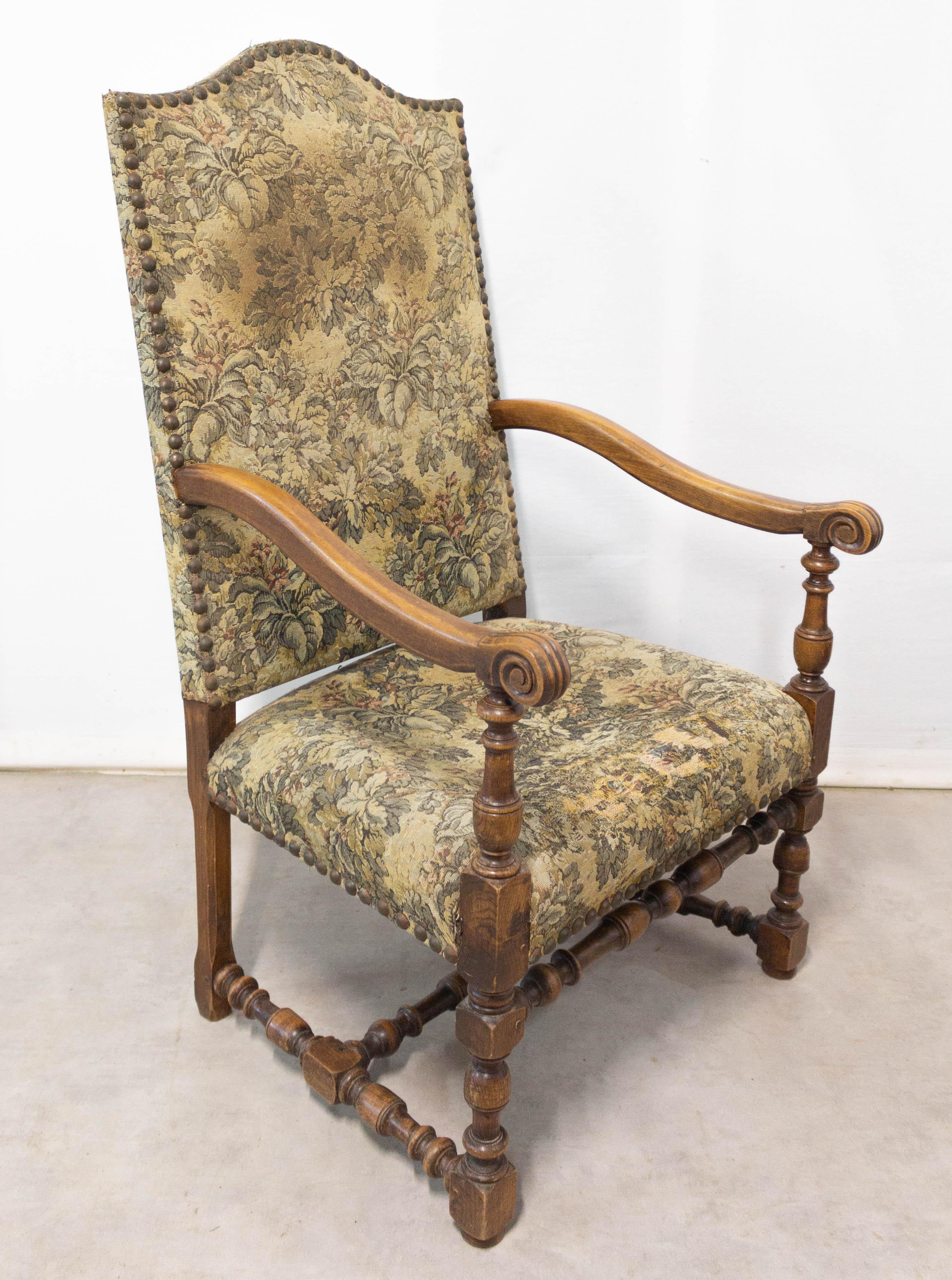Elm Pair of Louis XIV Revival Armchairs French, Midcentury to Be Re-Upholstered