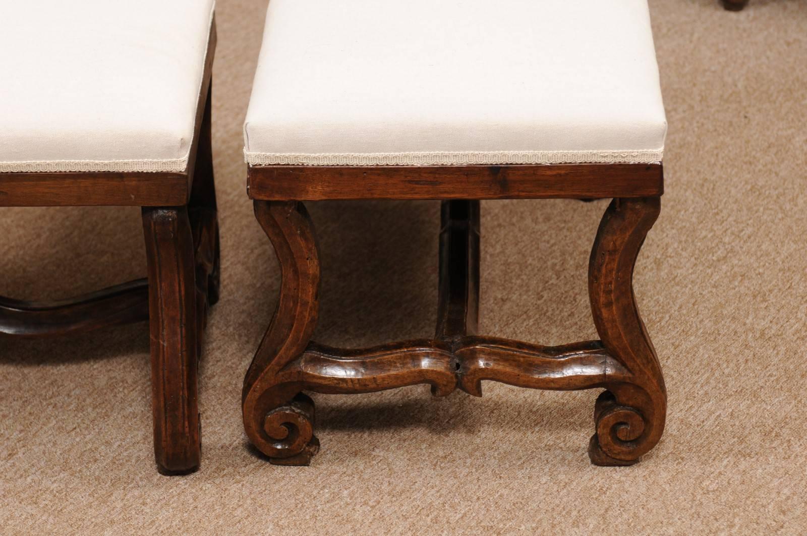 Pair of Louis XIV Style 18th Century Italian Walnut Benches 4