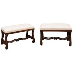 Pair of Louis XIV Style 18th Century Italian Walnut Benches