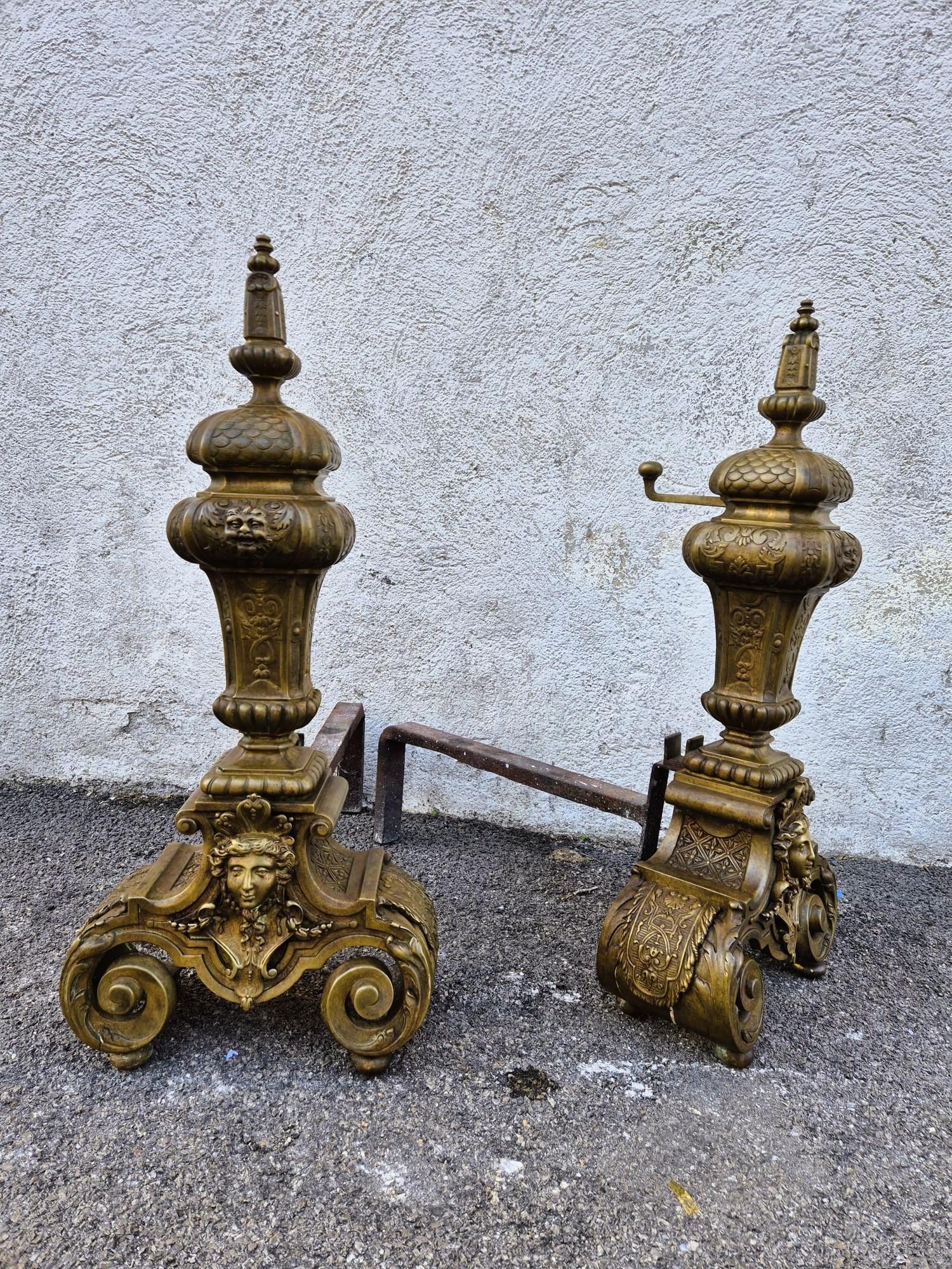 Coppia di androni in bronzo e ferro in stile Luigi XIV, XIX secolo in vendita 1
