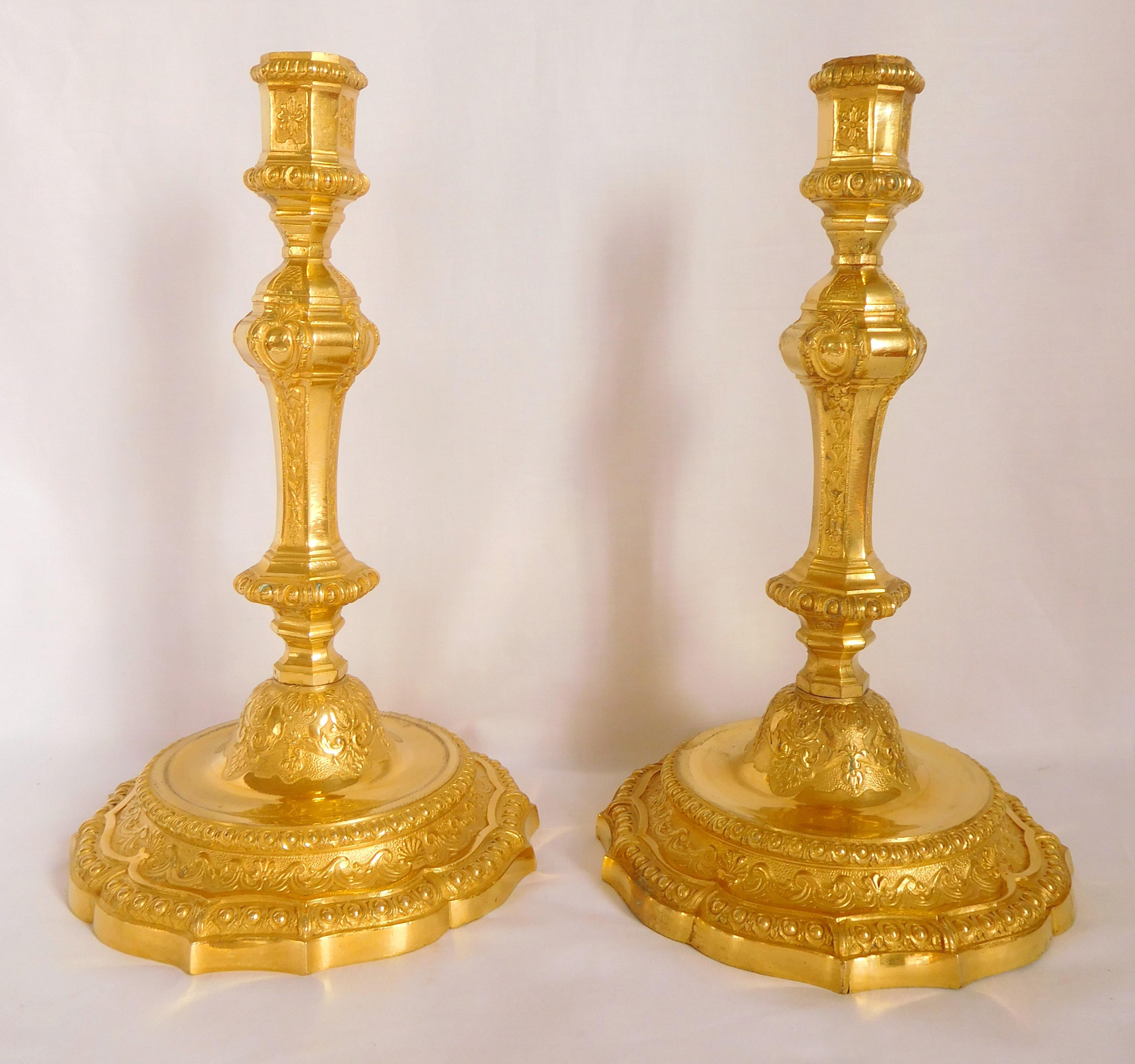 Regency Pair of Louis XIV style bronze - ormolu candlesticks - 19th century