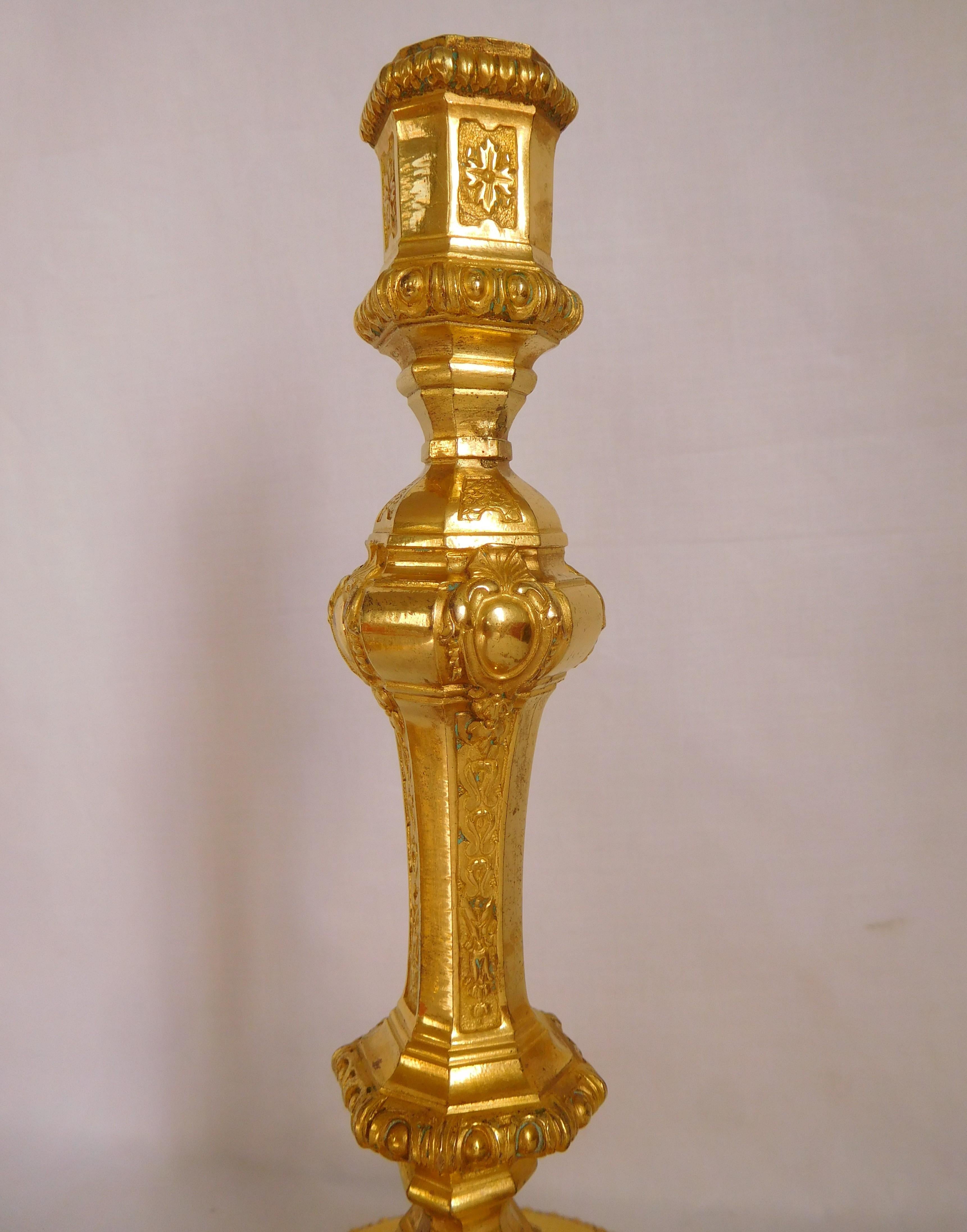 19th Century Pair of Louis XIV style bronze - ormolu candlesticks - 19th century