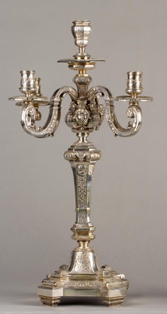 Pair of Louis XIV Style Silvered Bronze Candelabras, France, Circa 1880