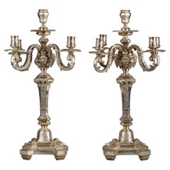 Antique Pair of Louis XIV Style Silvered Bronze Candelabras, France, Circa 1880