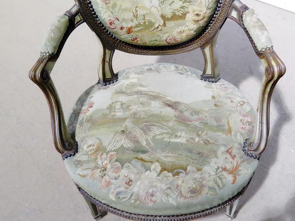 Tapestry Pair of Anique Louis XIV Style Fauteuils Armchairs with needlepoint tapestry