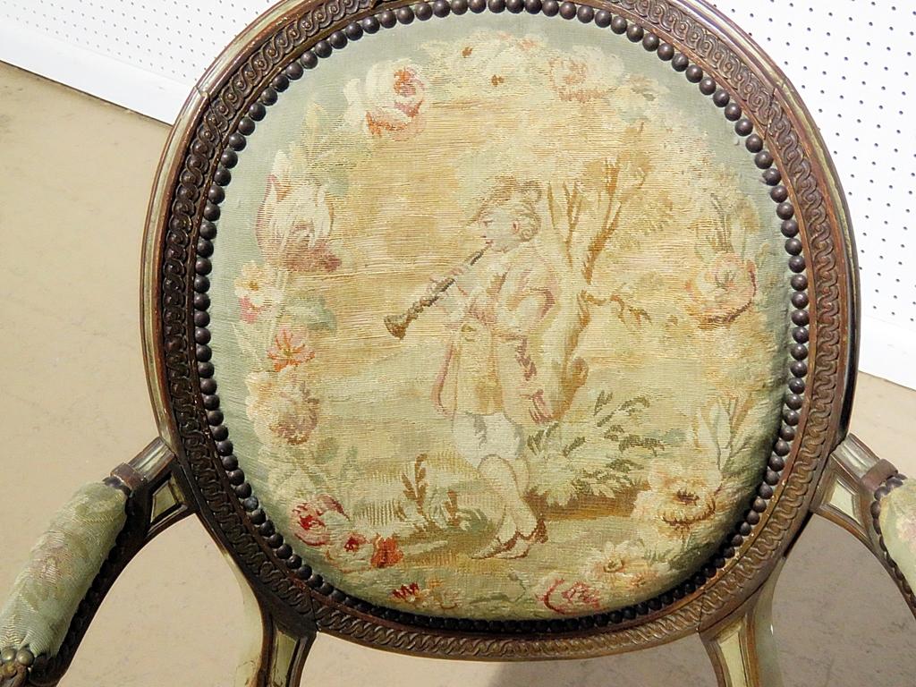 Pair of Anique Louis XIV Style Fauteuils Armchairs with needlepoint tapestry 1