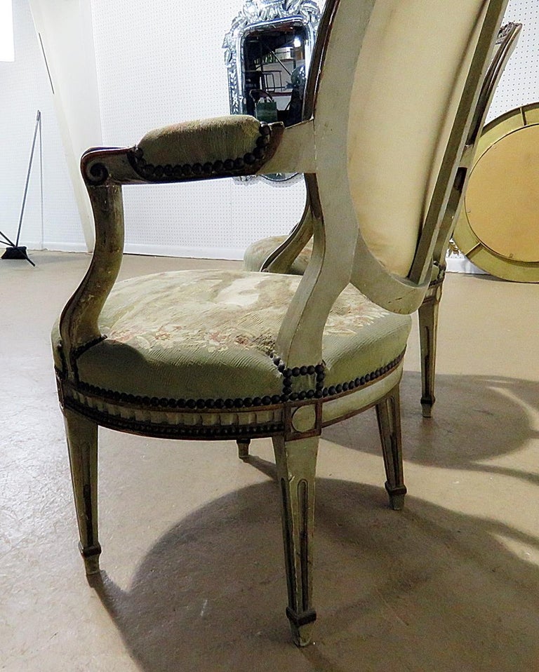 Pair of Anique Louis XIV Style Fauteuils Armchairs with needlepoint