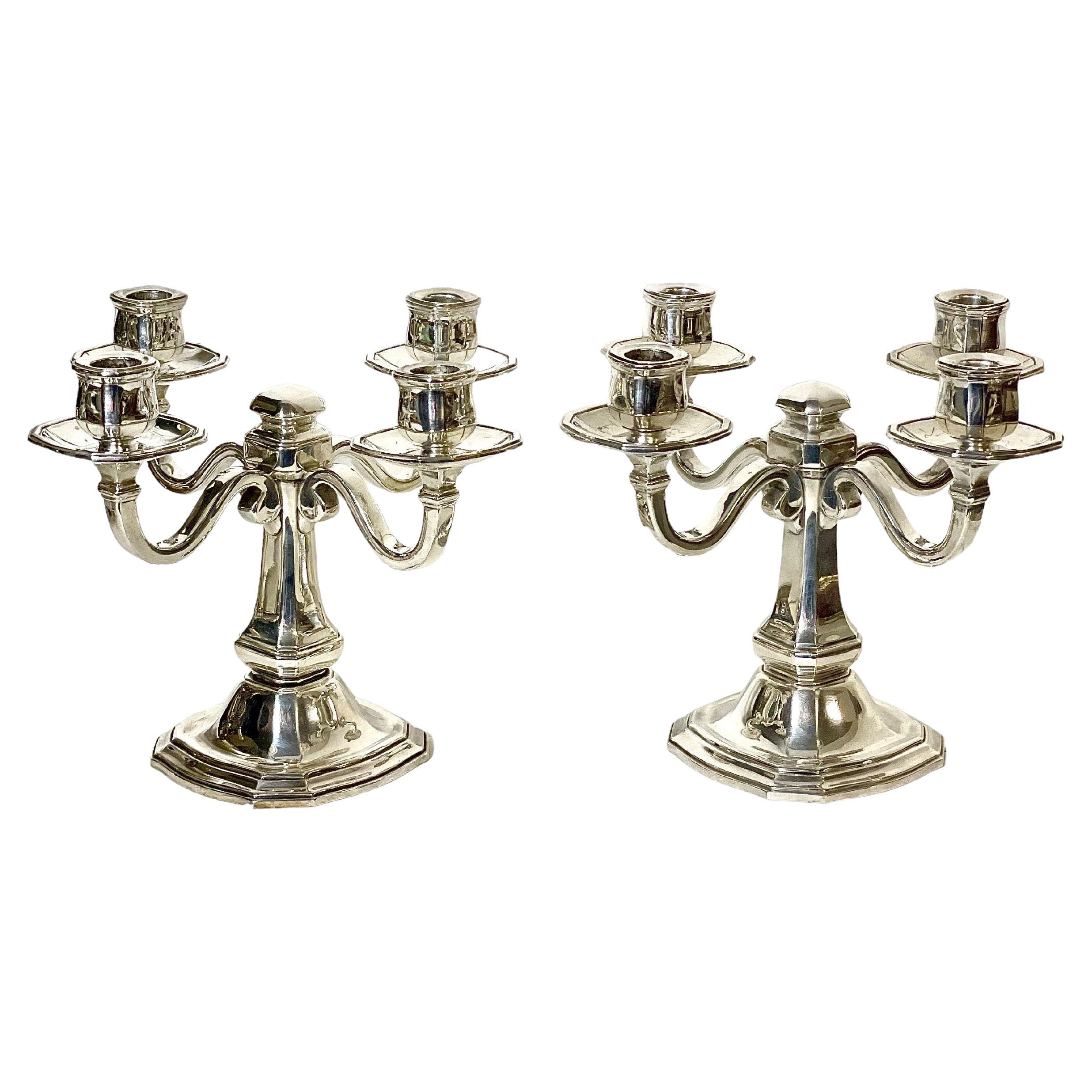 Paire de candélabres en bronze plaqué argent 19ème siècle