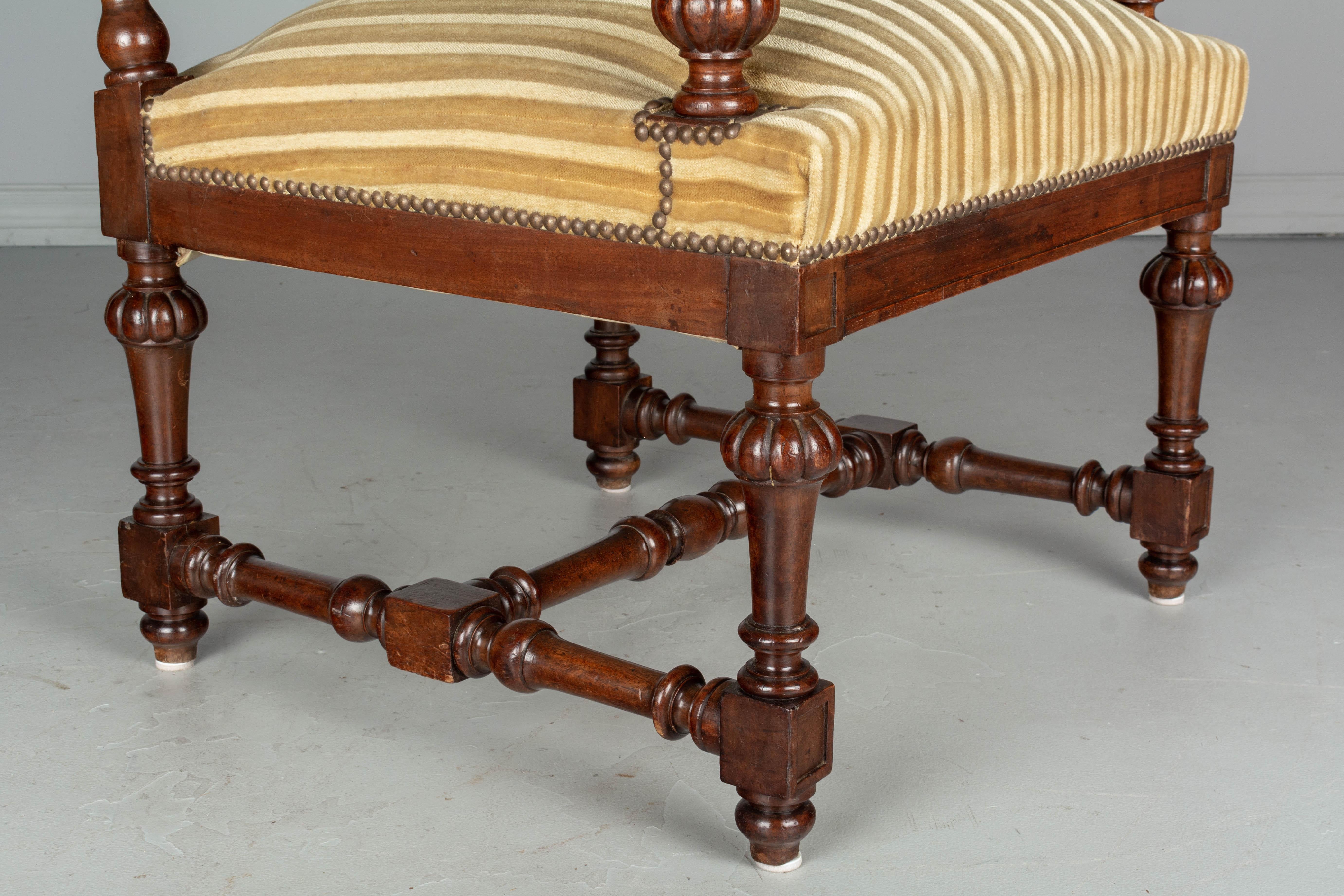 Pair of Louis XIV Style French Walnut Fauteuils For Sale 5