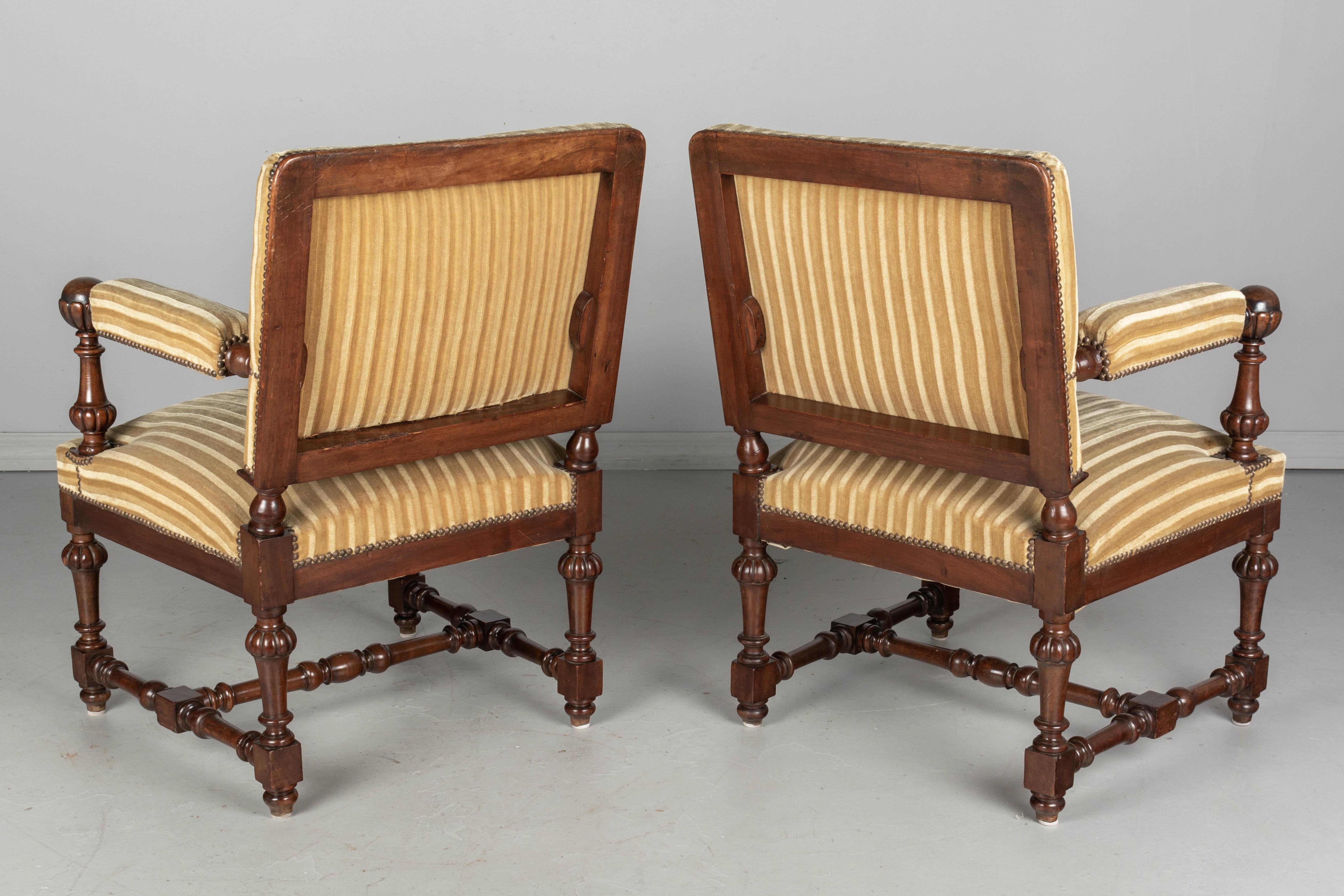 Pair of Louis XIV Style French Walnut Fauteuils For Sale 2