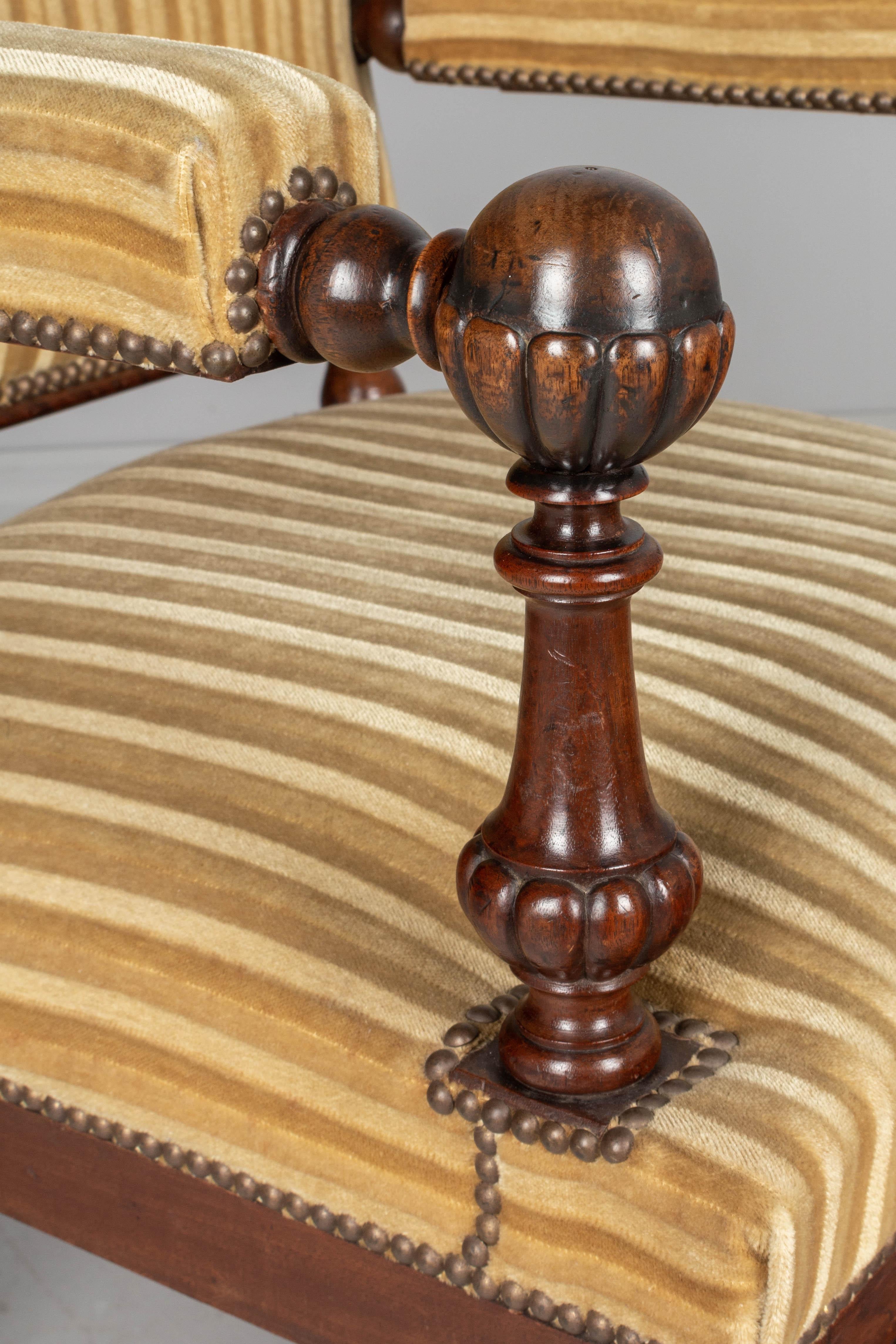 Pair of Louis XIV Style French Walnut Fauteuils For Sale 4