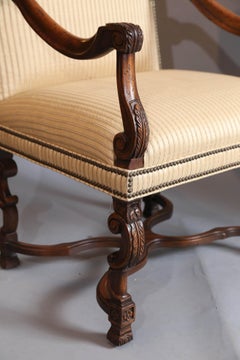 Pair of Louis XIV Style Fruitwood High Back Armchairs
