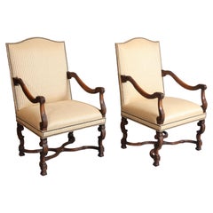 Pair of Louis XIV Style Fruitwood High Back Armchairs