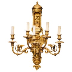 Pair of Louis XIV Style Gilt Bronze Three-Light Wall Appliqués