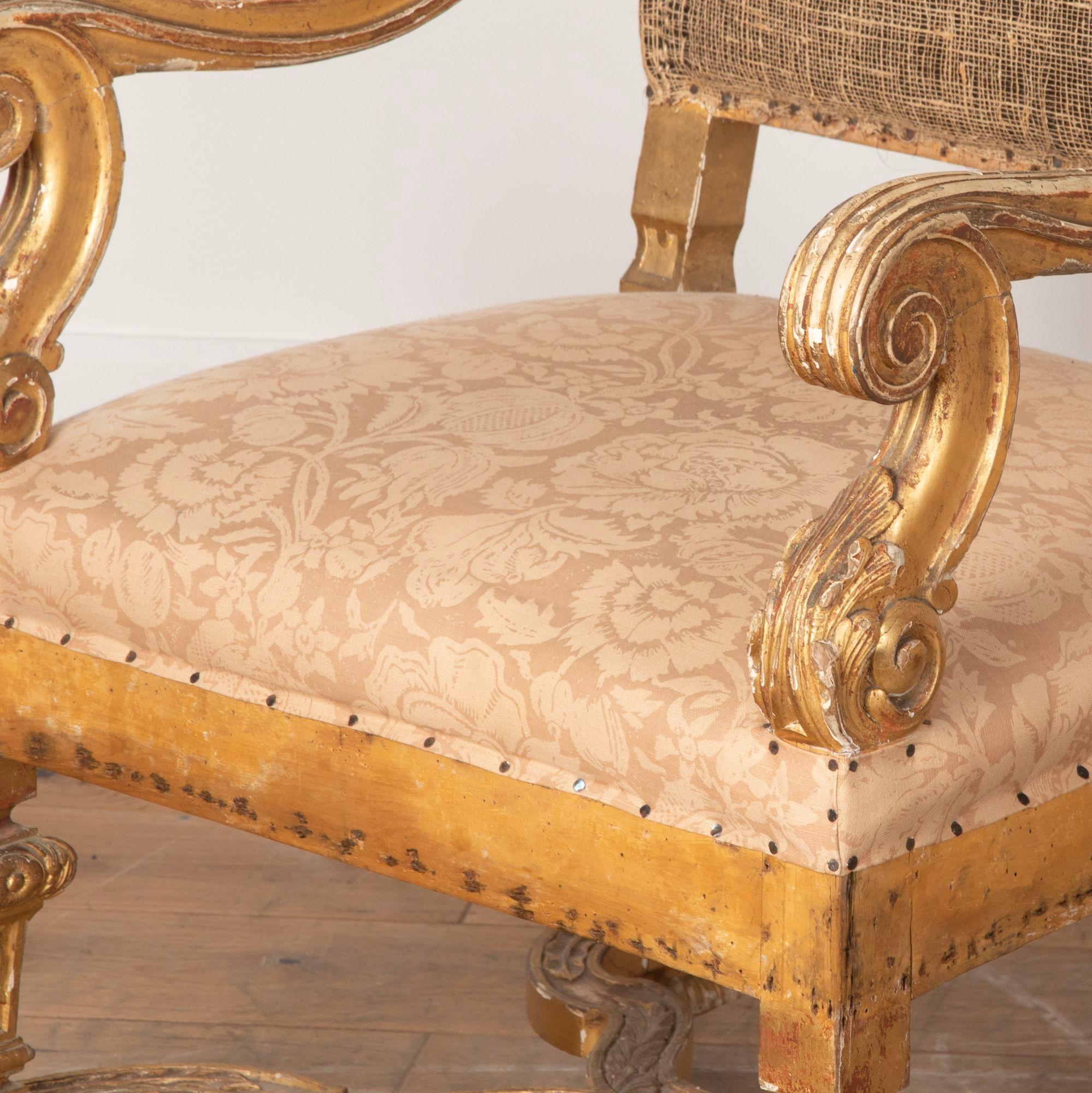 Pair of Louis XIV Style Giltwood Armchairs In Good Condition For Sale In Gloucestershire, GB