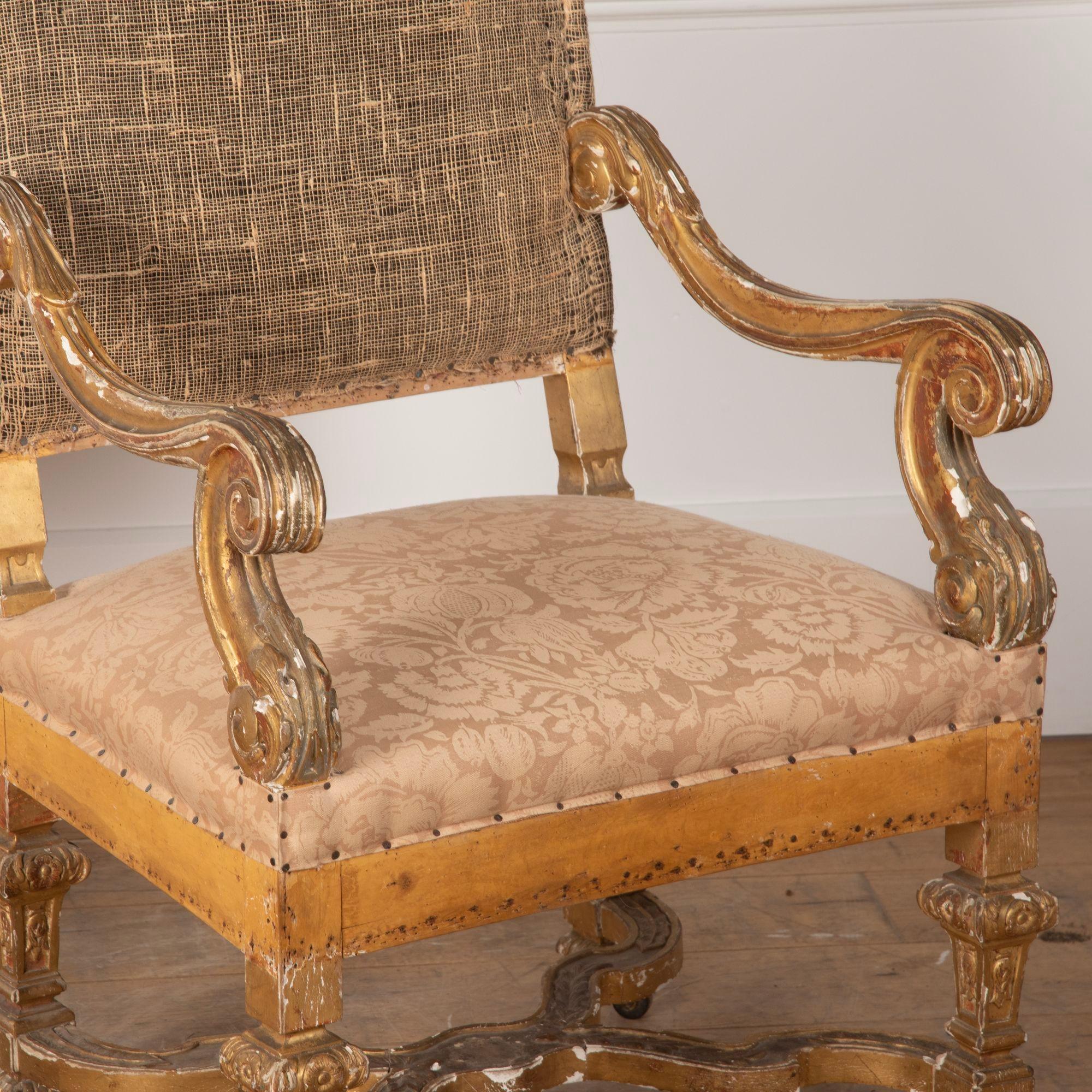 19th Century Pair of Louis XIV Style Giltwood Armchairs For Sale
