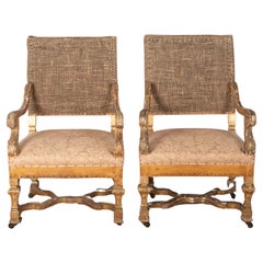 Antique Pair of Louis XIV Style Giltwood Armchairs