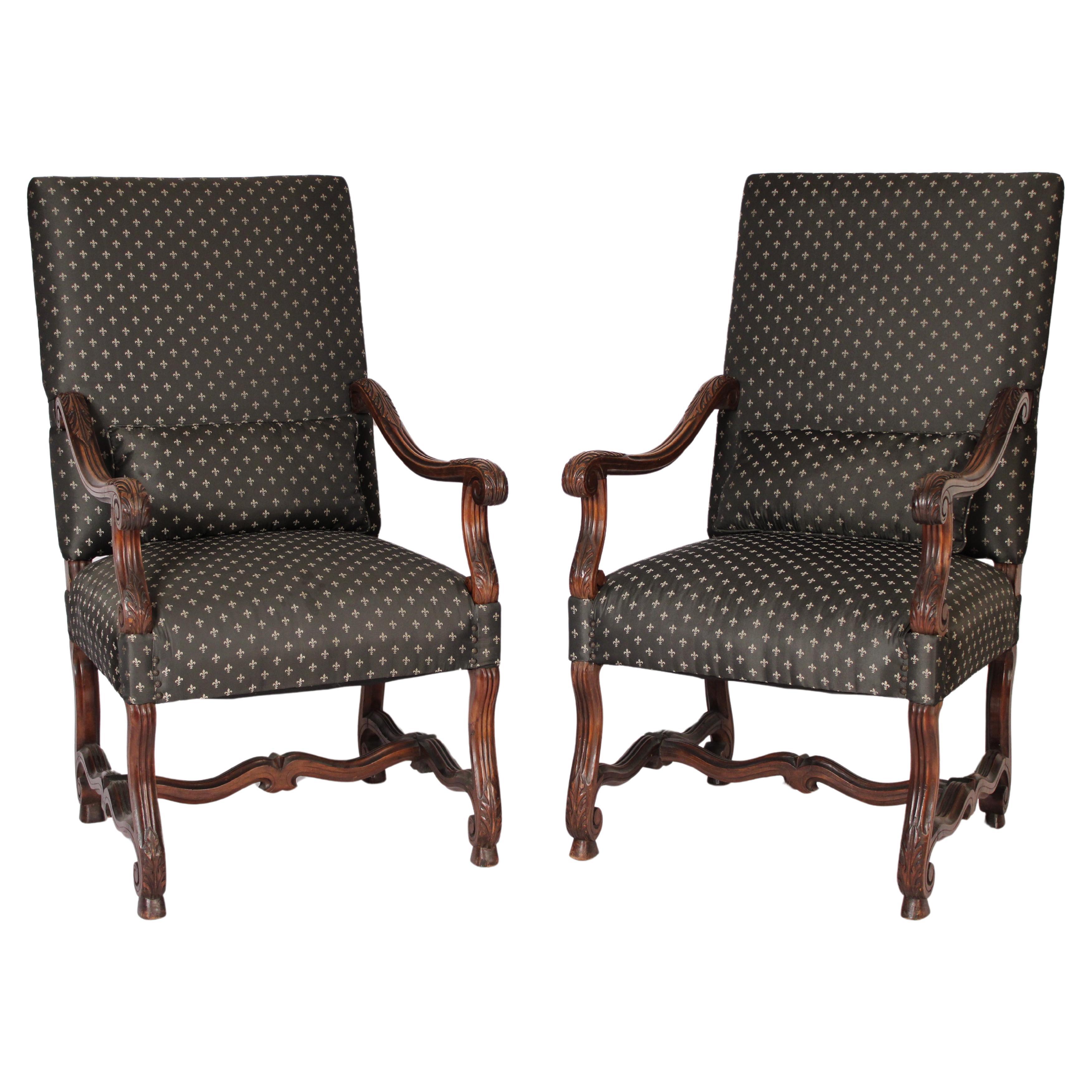 Pair of Louis XIV Style High Back Armchairs For Sale