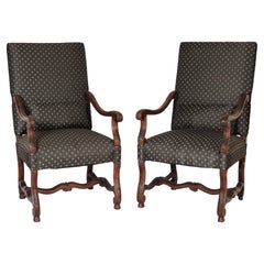 Pair of Louis XIV Style High Back Armchairs