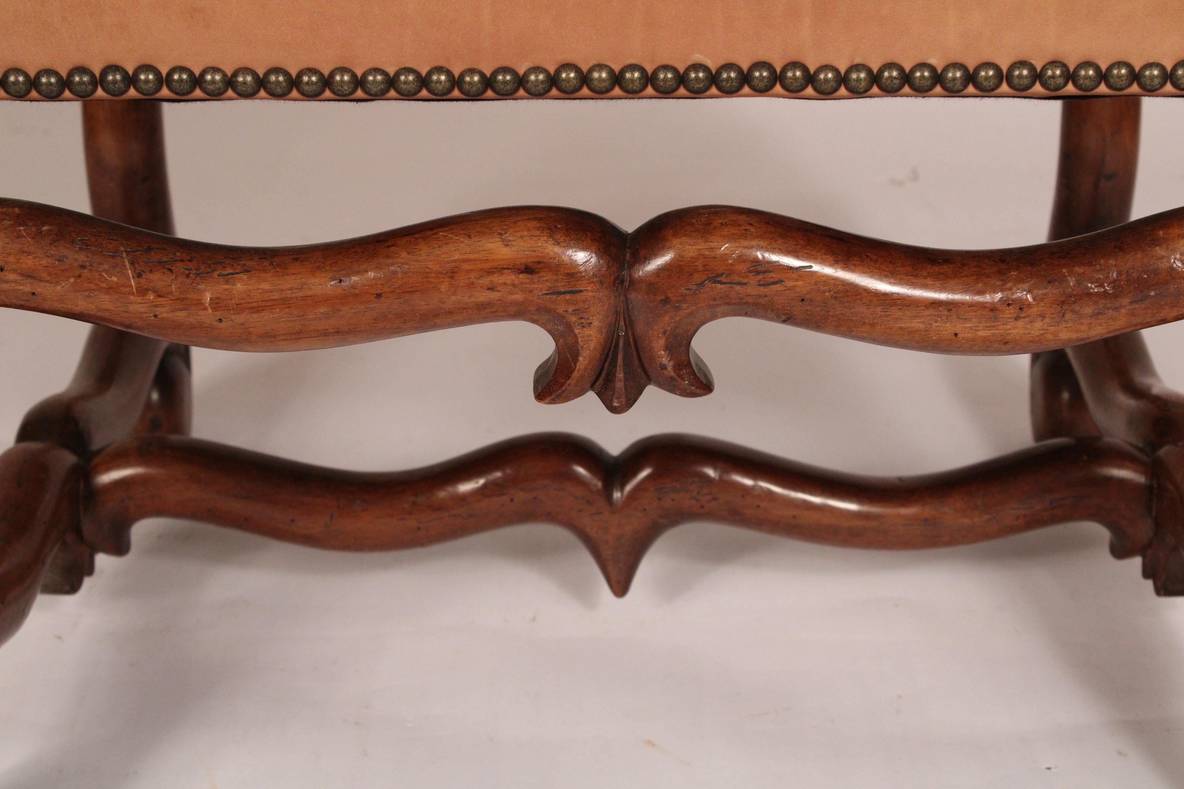 Pair of Louis XIV Style Leather Upholstered Walnut armchairs For Sale 4