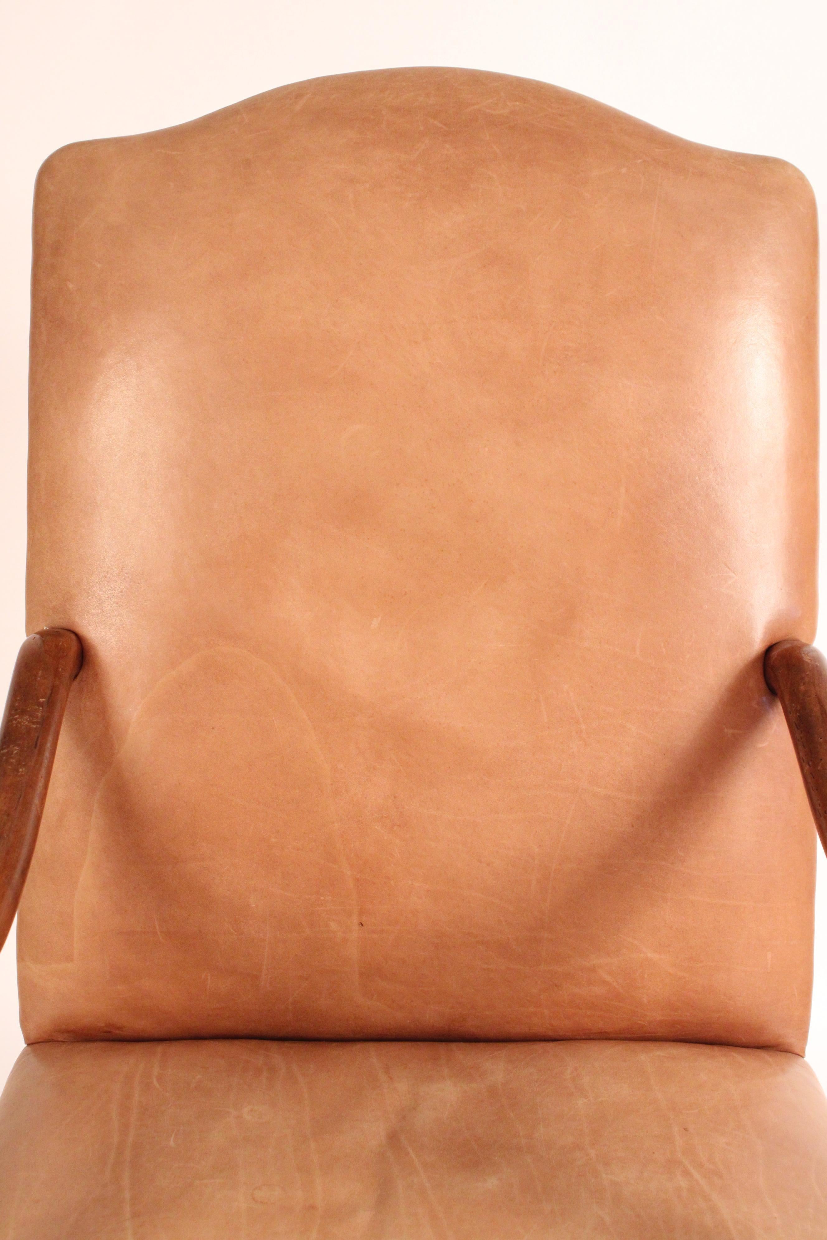 Pair of Louis XIV Style Leather Upholstered Walnut armchairs For Sale 1