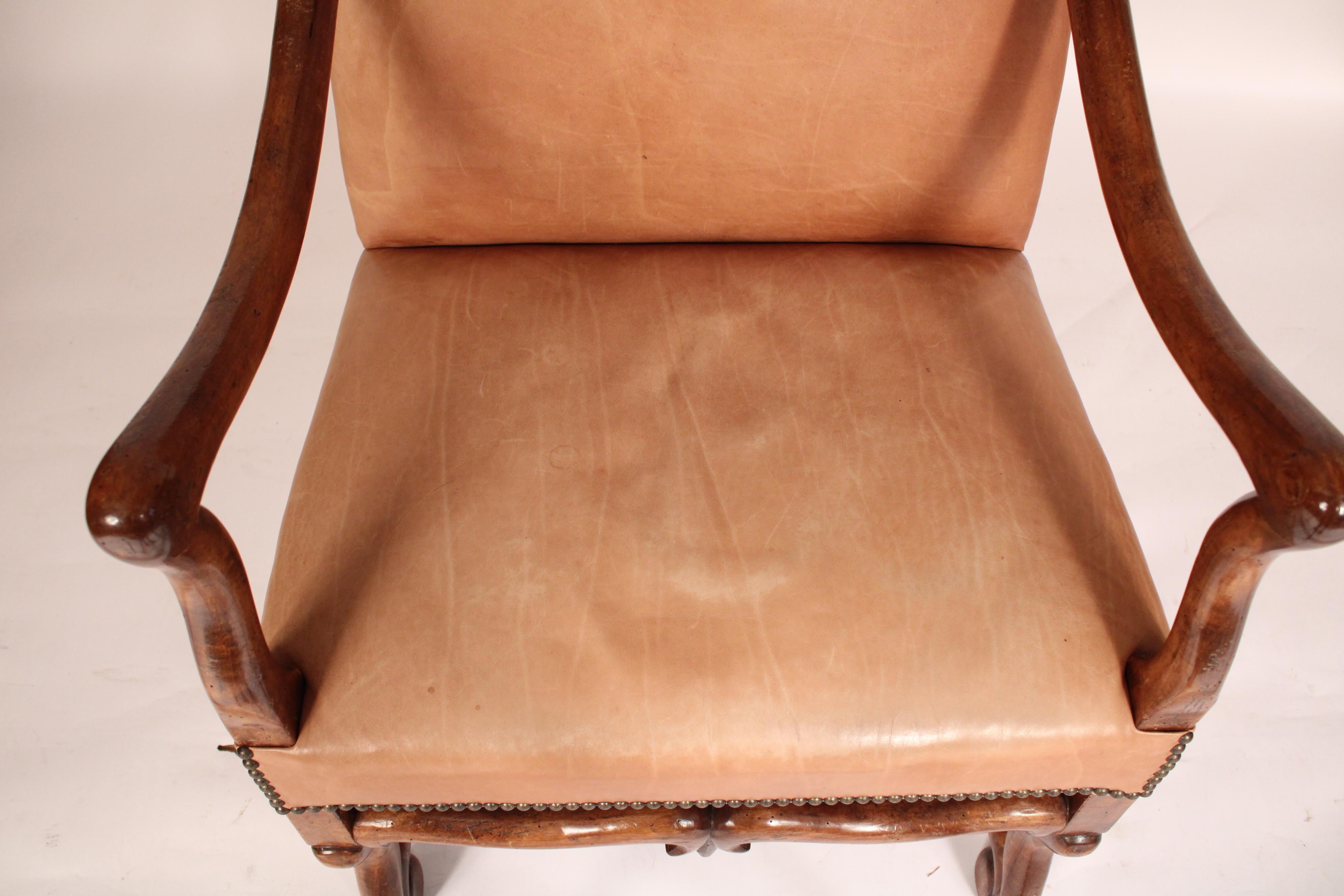 Pair of Louis XIV Style Leather Upholstered Walnut armchairs For Sale 2