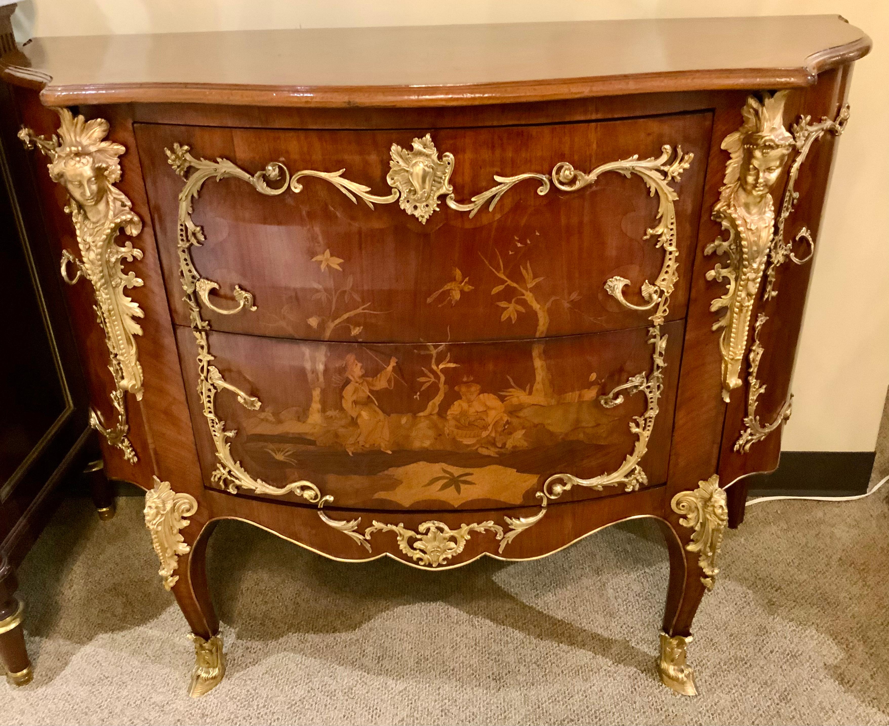 Pair of Louis XIV-Style Mahogany Inlaid Marquetry Commodes, 19th Century For Sale 6