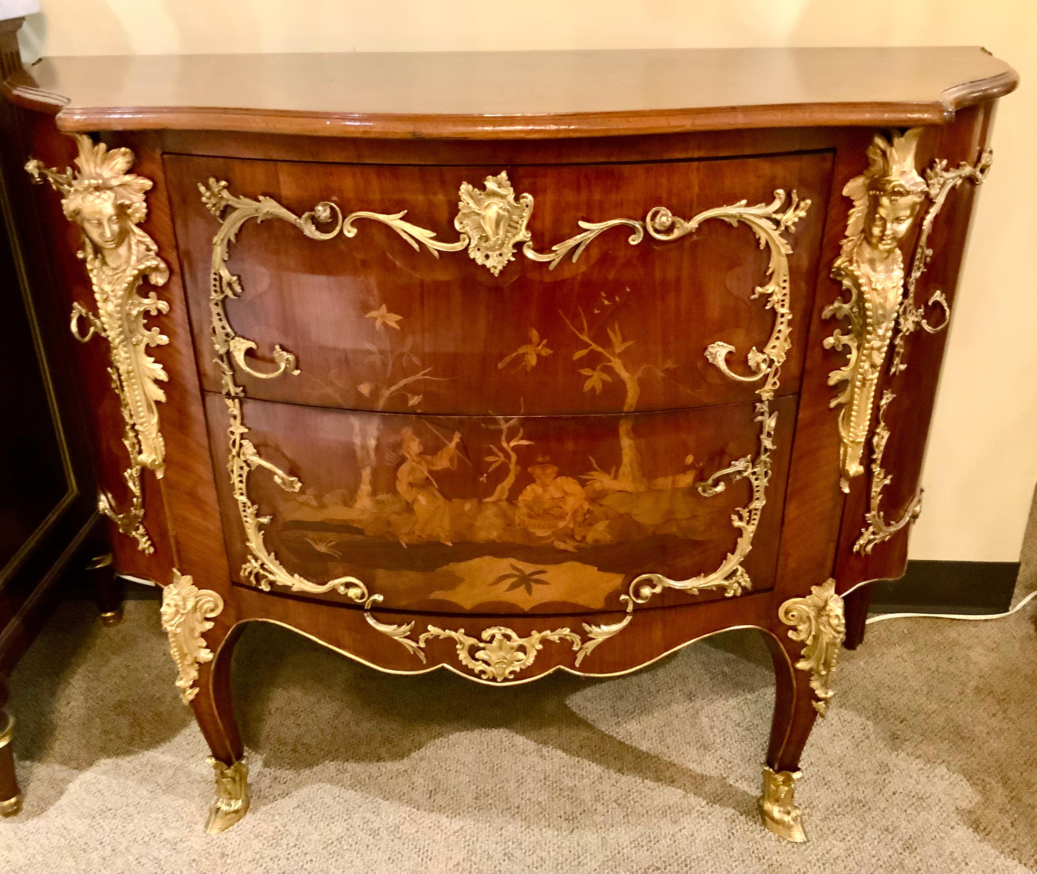 Pair of Louis XIV-Style Mahogany Inlaid Marquetry Commodes, 19th Century For Sale 7