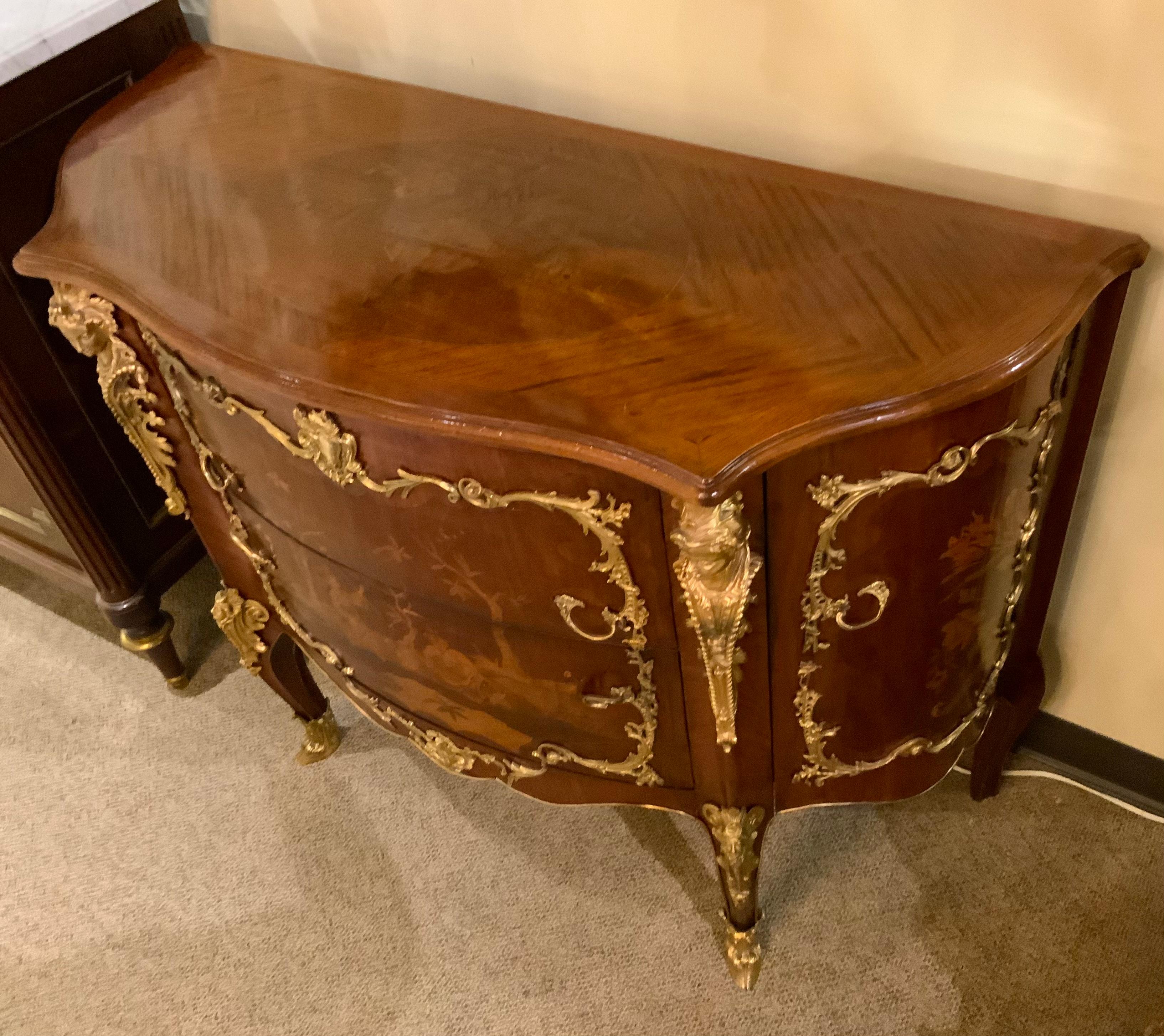 Pair of Louis XIV-Style Mahogany Inlaid Marquetry Commodes, 19th Century For Sale 8